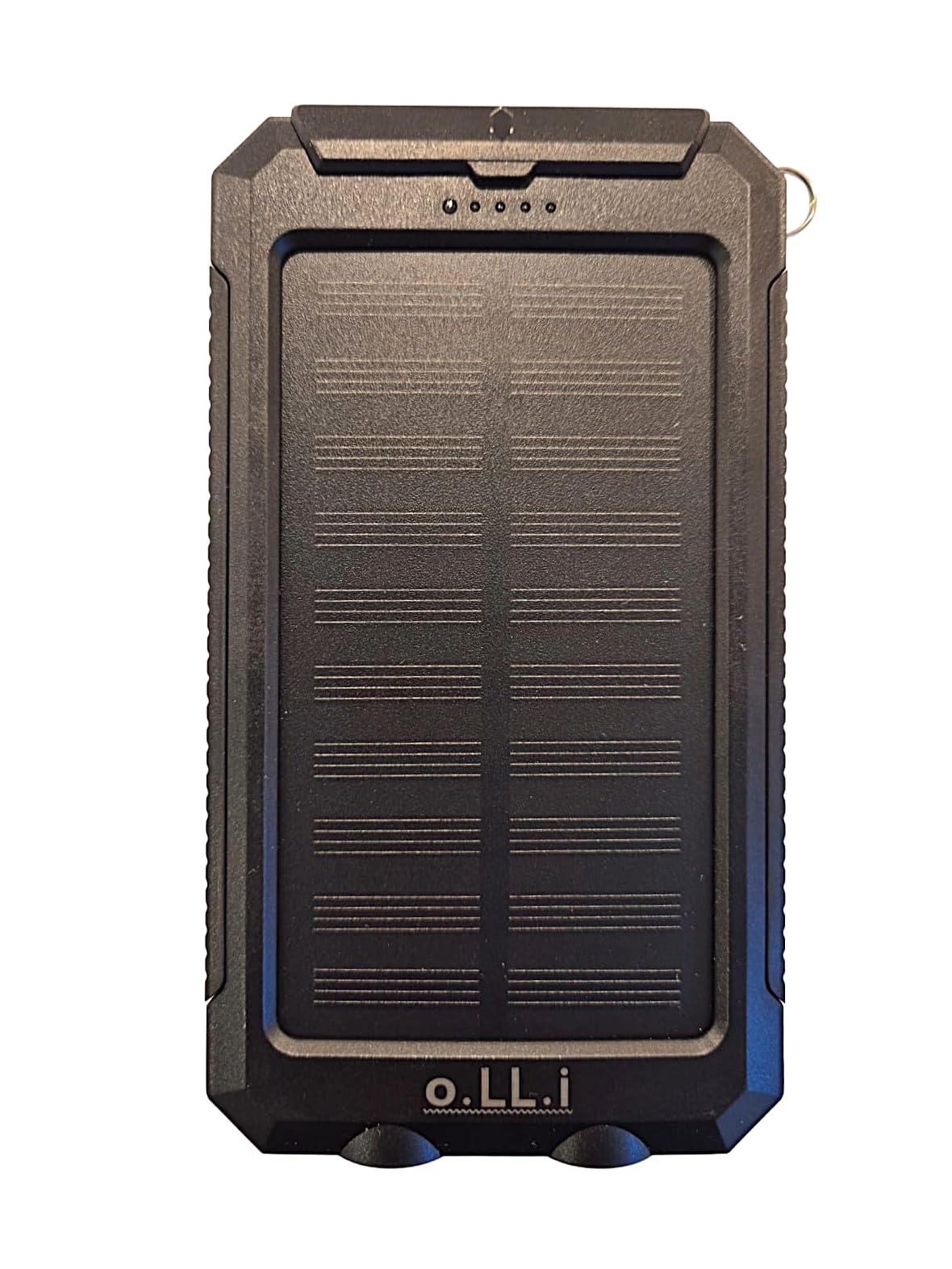o.LL.i. Power Bank. Banca di energia solare portatile da 20.000 mAh, resistente all'acqua e agli urti, caricabatterie per dispositivi mobili. Torcia e stregola. Nero e verde
