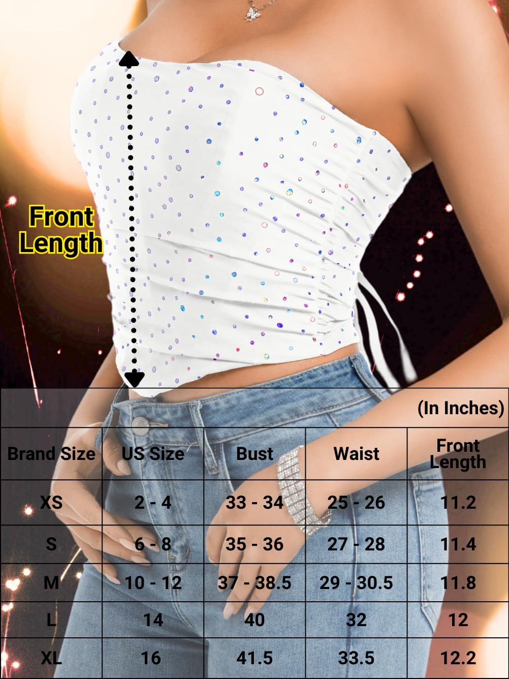 EHSUYAB Women Sexy Lace Up Corset Top, Sparkly Rhinestone Sequin Tube Mesh Bustier Tops, Club Outfit Birthday Party Going Out