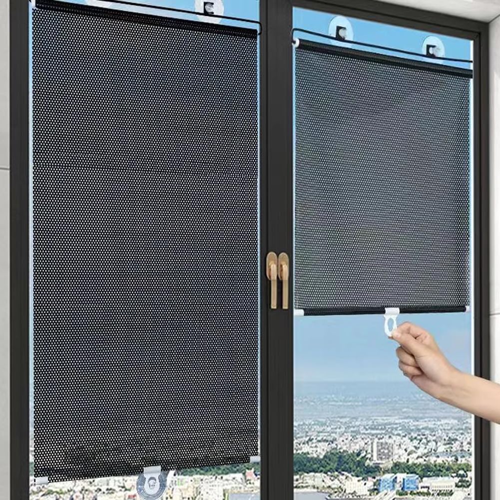 Suction Cup Roller Shades for Indoor Windows Light Filtering Roller Blinds Sunshade Window Curtain Cordless Roller Blinds Shade for Home Bedroom(W40X125CM)