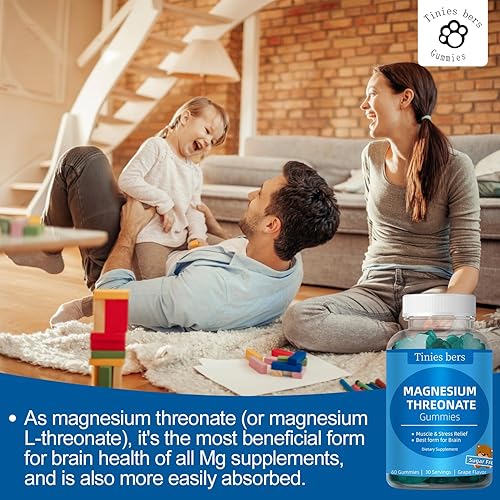 Miniatura 5 de Gomitas de treonato de magnesio de 500 mg, gomitas de L-treonato sin azúcar para adultos y niños, las mejores gomitas de Mganesio para el cerebro,