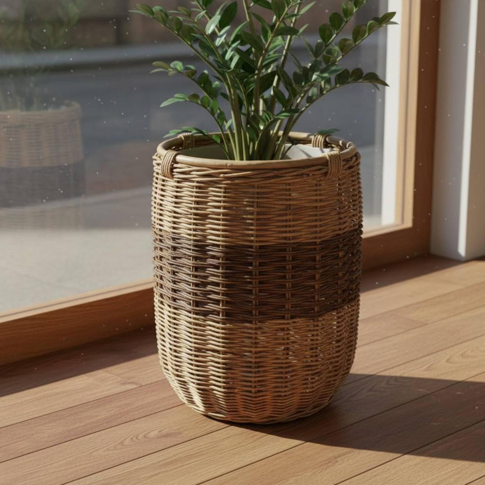 2 Pezzi Vaso in Viminio Naturale Coprivaso Decorativo in Rattan Decorazione Doppitezza Vaso Intrecciato Rattan per Vetrina, Set Di 2 Cesti Piccolo + Grande