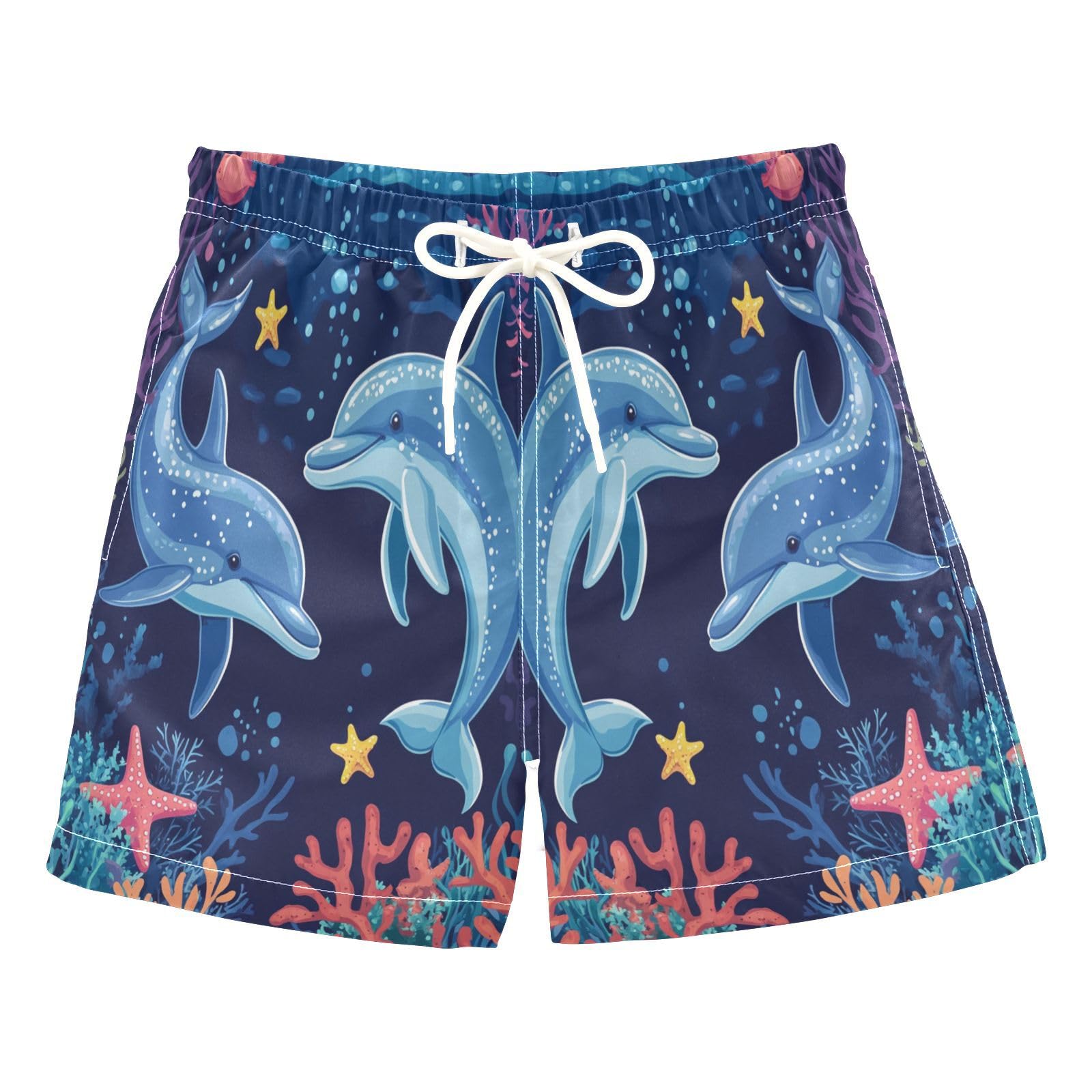 Jucciaco Boys Swim Trunk Quick Dry Beach Board Shorts Sea Dolphin Ocean Blue Swimwear for Kids