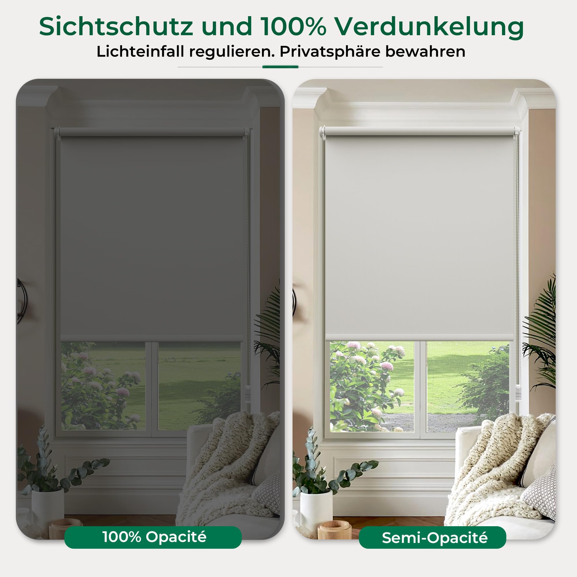 Allesin Verdunklungsrollo ohne Bohren, Hellgrau B115 x H200cm (Stoffbreite 115 cm), Thermorollo Klemmrollo, 100% Verdunkelung, Wärmeschutz, UV-Schutz, Sichtschutz für Fenster und Balkontür