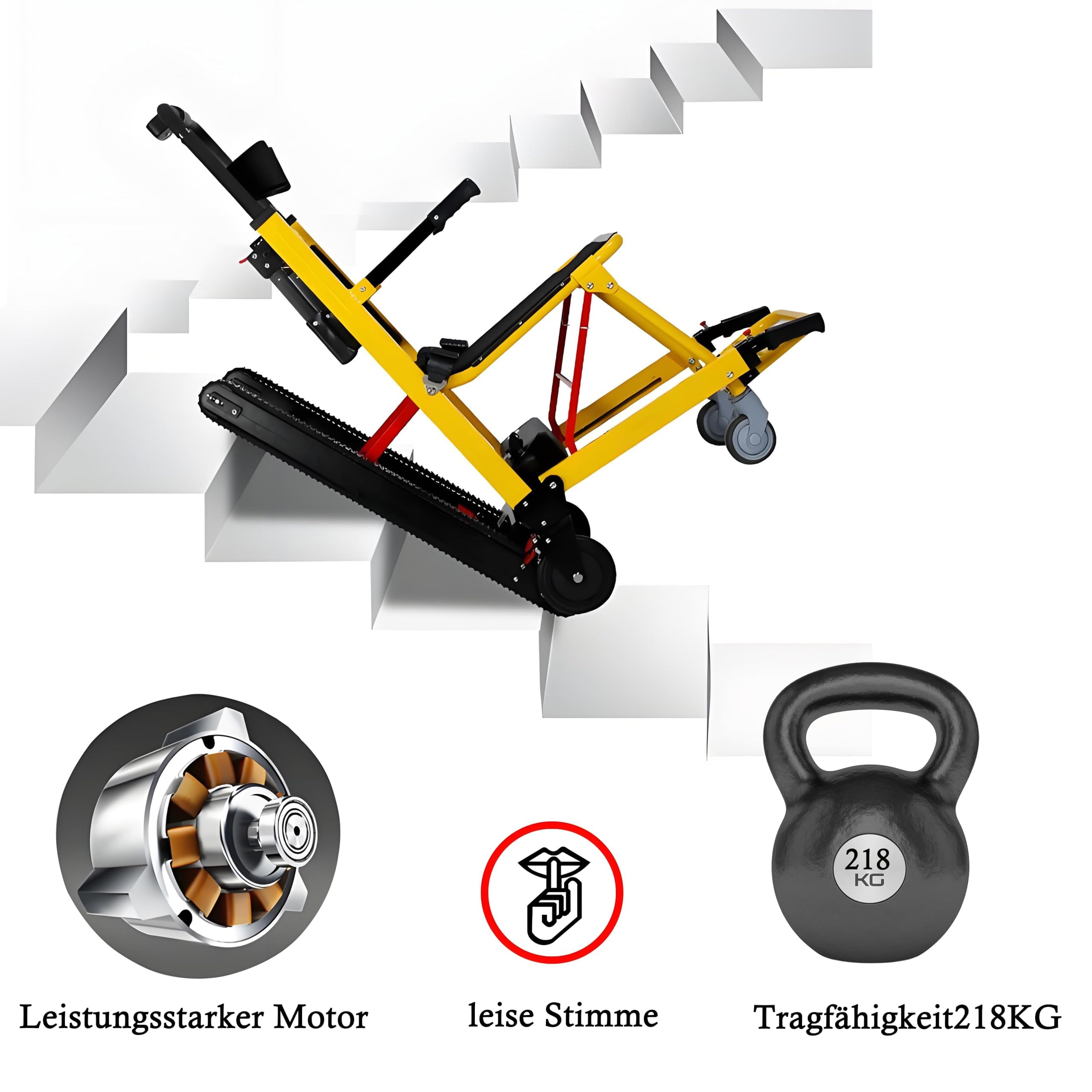 Sedia a rotelle elettrica per anziani, corrimano, sollevatore per scale portatile aiuto trasporto pazienti disabili con motori forti, giallo