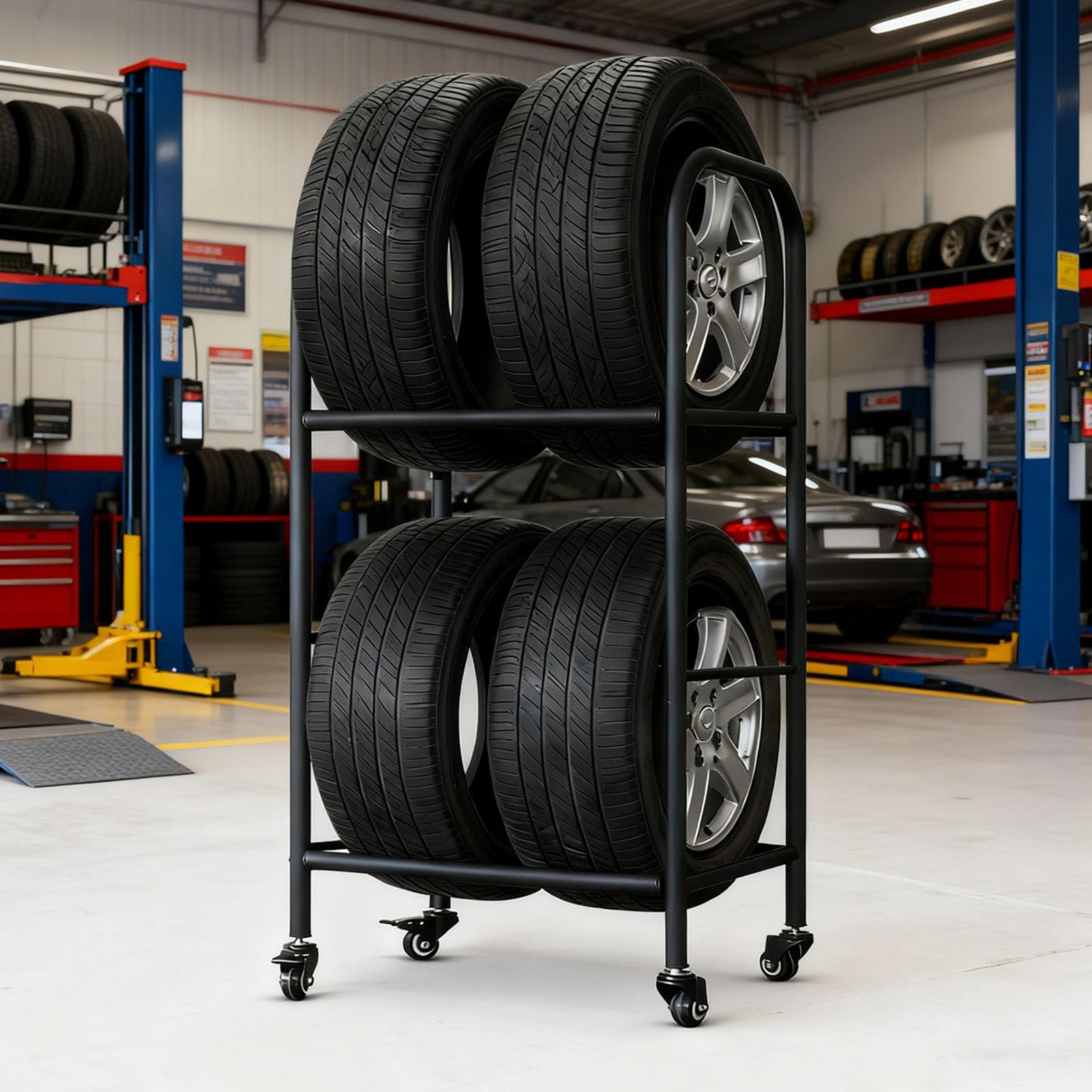 Heavy Du Ga Rolling Tires nd le Metal Tire Sto Rack & Display do felg samochodowych Worhop i przyczepy Wózek transportowy opon do warsztatów naprawczych
