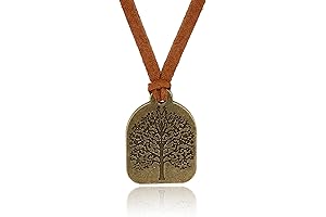 Baronyka Necklace for Men Cool, Tree of Life Pendant with Brown Vegan Suede Leather Necklace