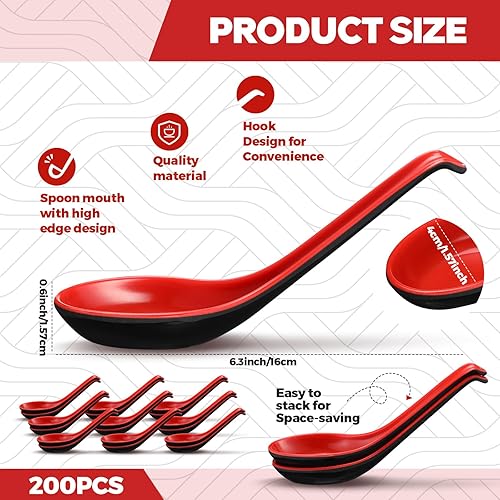 Miniatura 2 de Hushee 200 cucharas de sopa asiática a granel de 6.3 pulgadas, estilo chino, japonés, coreano, para servir Wonton Soba cuchara de arroz con gancho