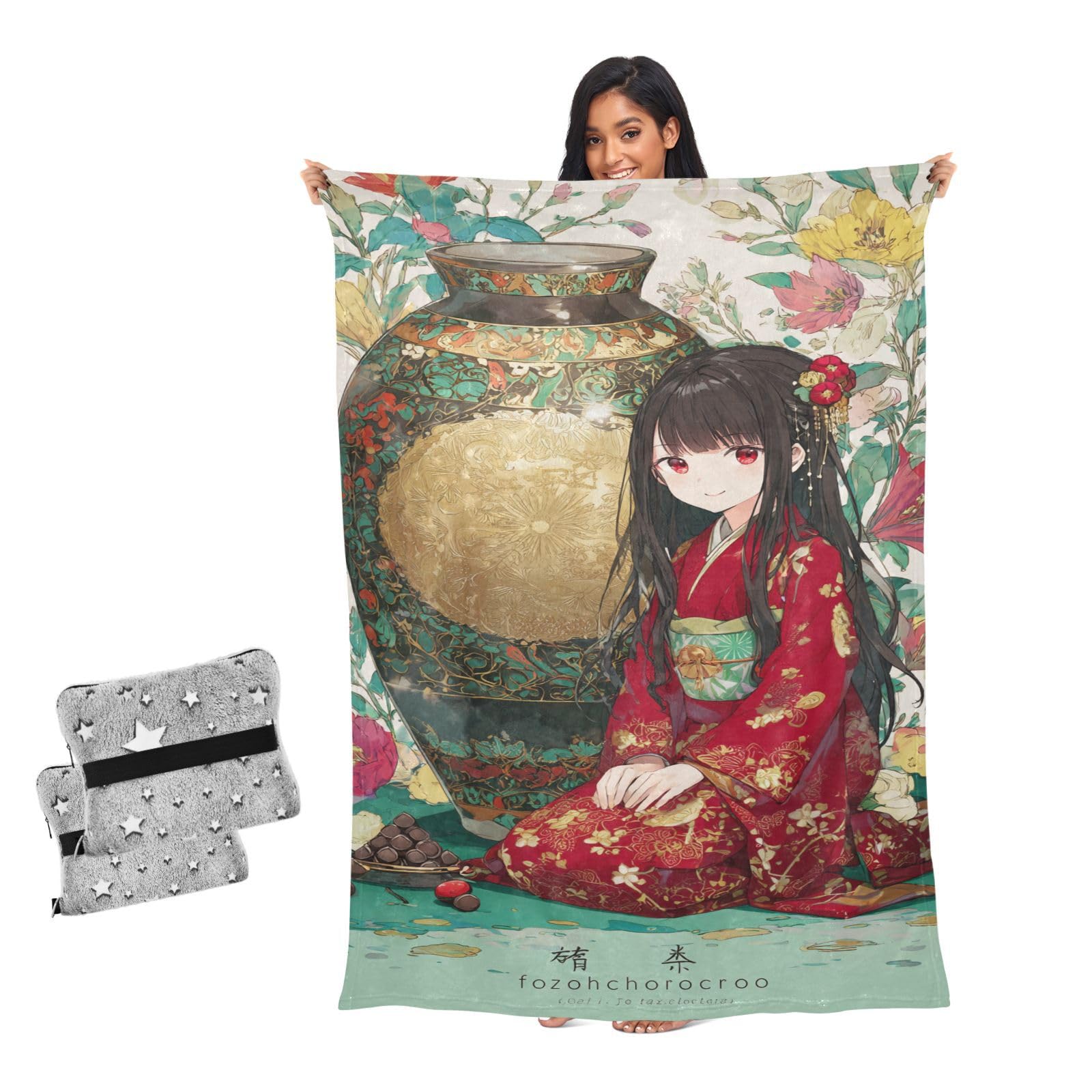 Mantas para sofá temáticas de vestido japonés rojo y blanco, regalos originales de cumpleaños