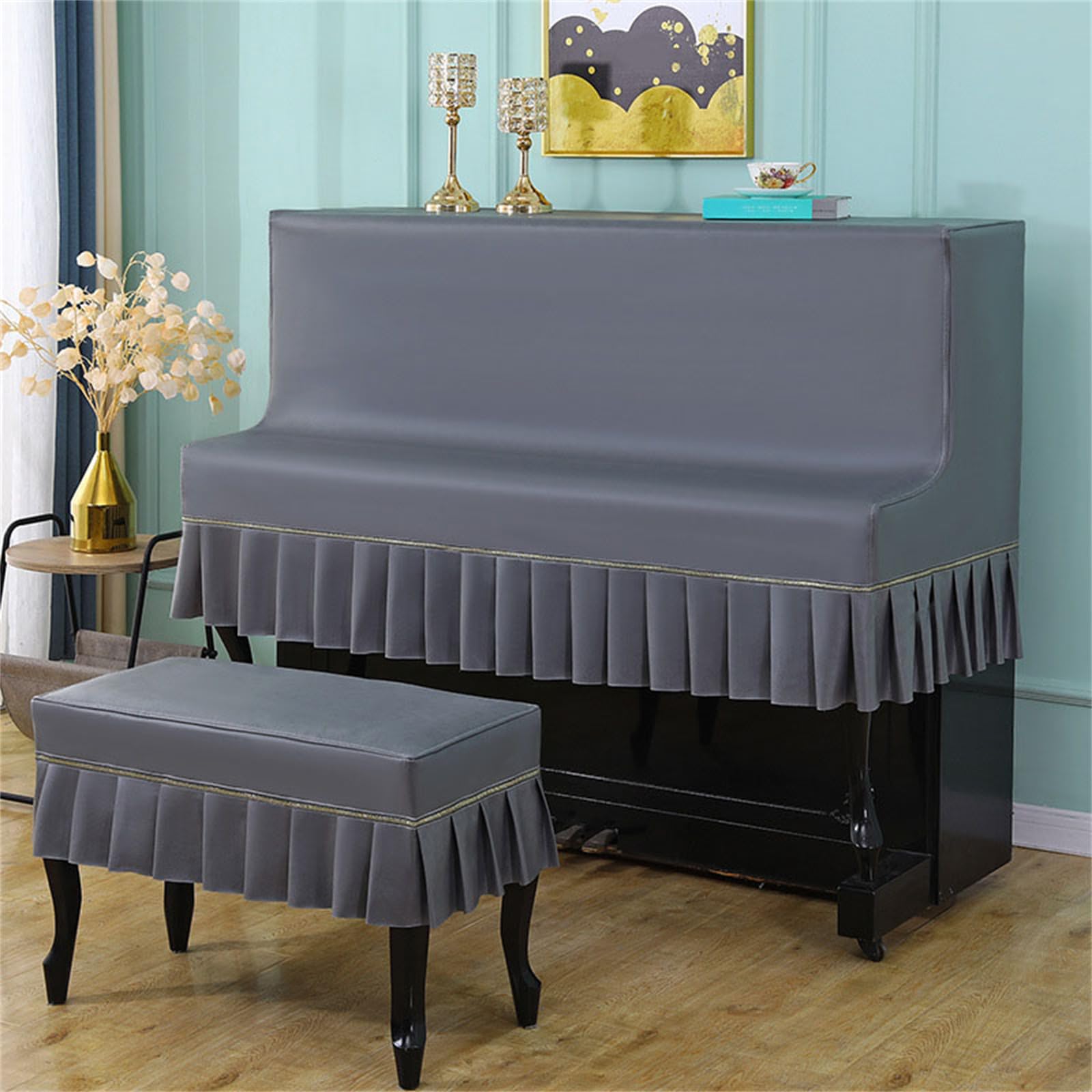Telo Antipolvere Impermeabile per Pianoforte con coprisgabello, Copertura Protettiva Universale per Pianoforte Verticale con Orlo in Pizzo, Copertura Decorativa per Mezzo Pianoforte per Pian