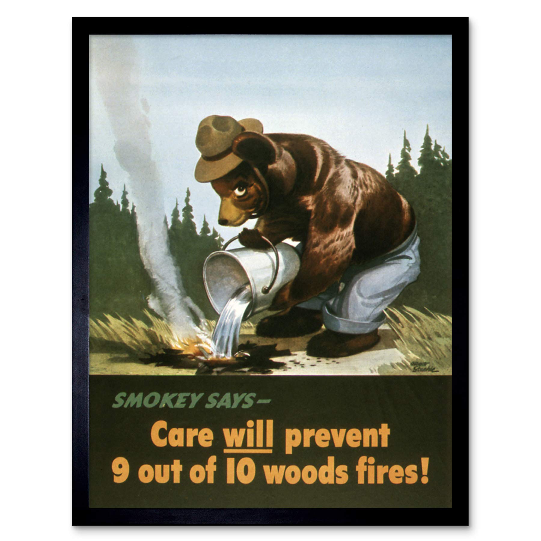 War WWII USA Smokey Bear Prevent Forest Fires Advert Art Print Framed Poster Wall Decor 12x16 inch