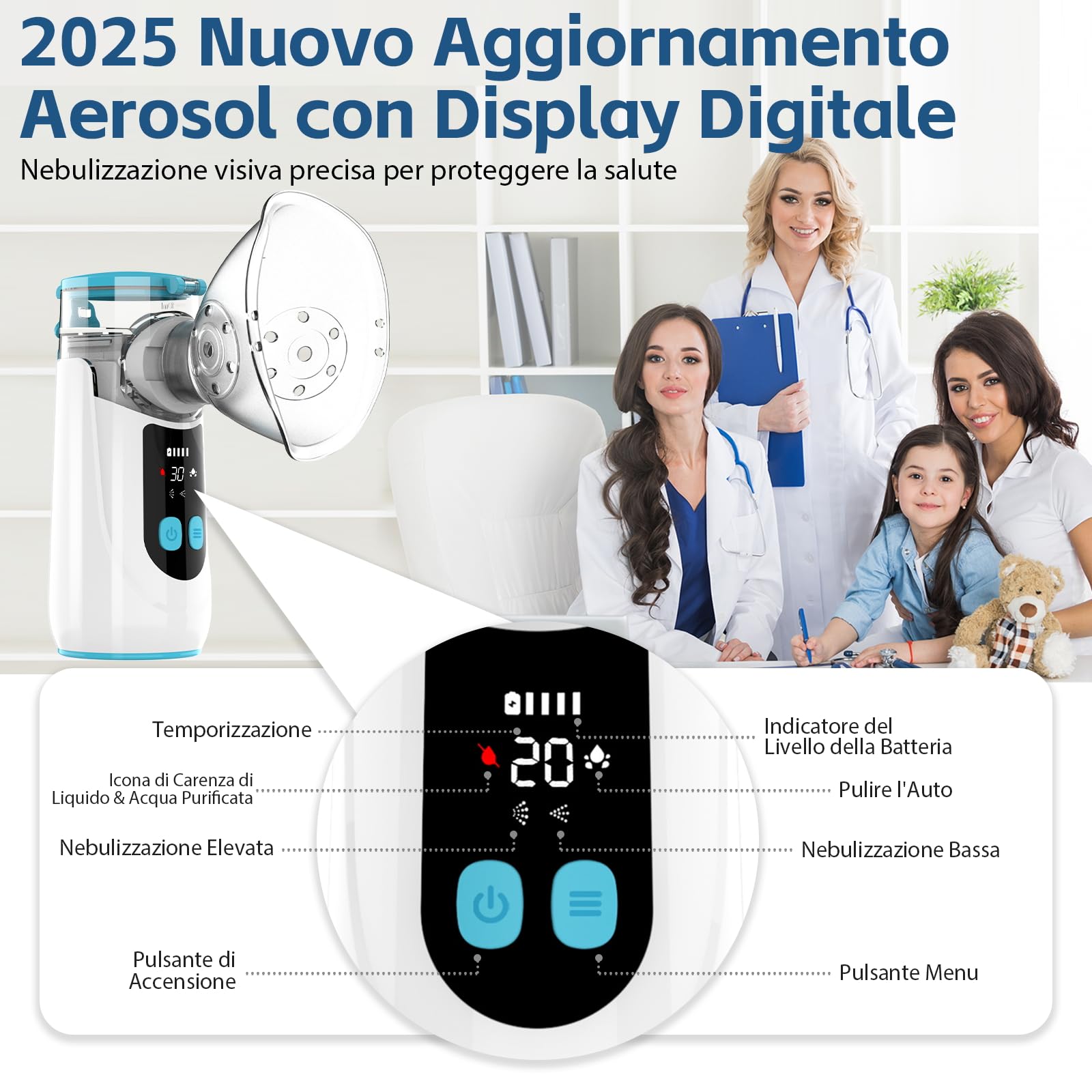 Wholede Aerosol Portatile Silenzioso, Ricaricabile Macchina Aerosol per Adulti e Bambini, Aerosol Ultrasuoni con 2 Maschere e Boccaglio(Nuova Versione 2025)