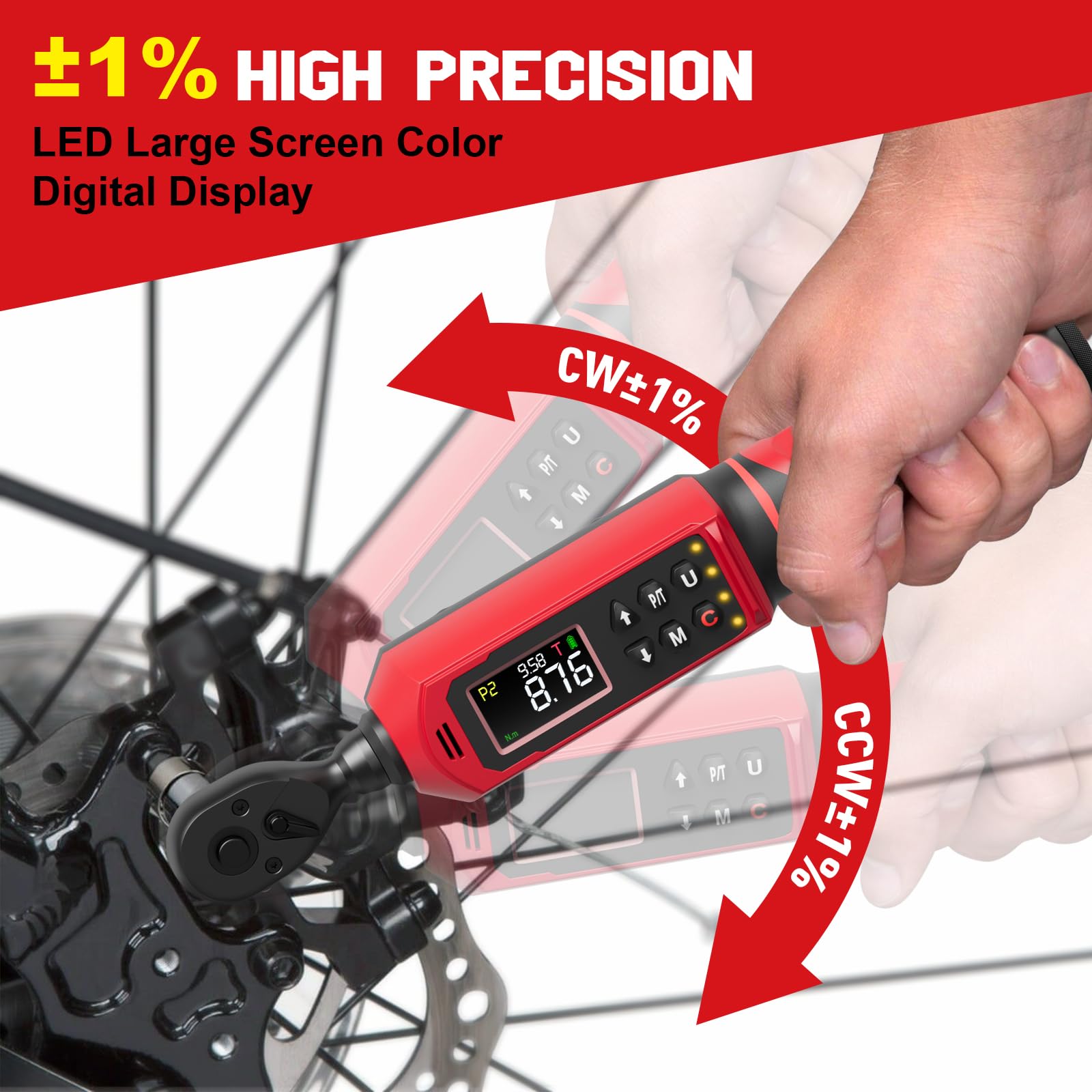 SUERCUP Llave dinamométrica digital de 3/8 pulgadas, 0,9-60 N.m, con vibración, zumbador, notificación LED y cinco unidades de medida, para bicicleta, bricolaje