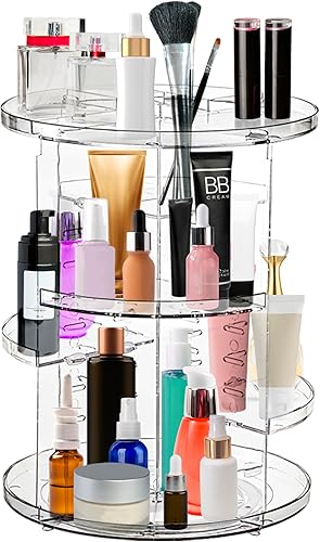 GGGI Solution - Organizador de maquillaje giratorio de 360 grados, acrílico transparente, estante organizador de maquillaje y cuidado de la piel,
