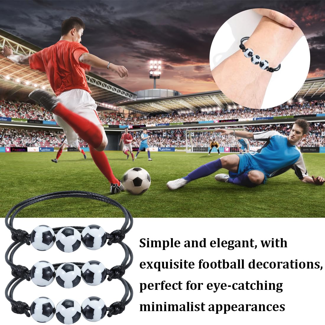 20 PCS braccialetti da calcio, braccialetti dell'amicizia per bambini, braccialetti regolabili per feste sportive, braccialetti per bambini regali per feste di compleanno, gadget calcio (Calcio) - 5