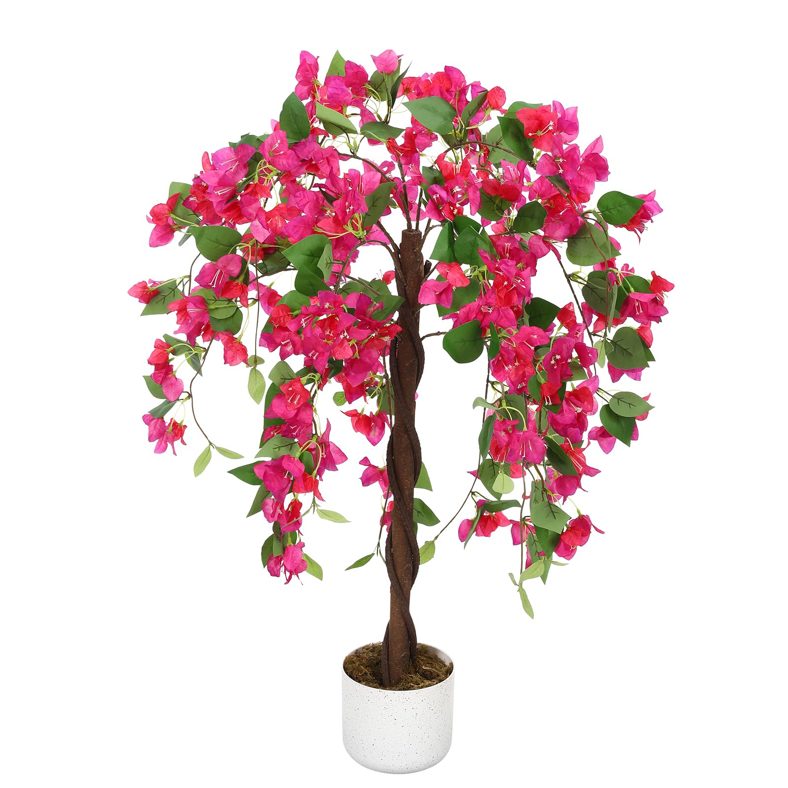 GarveeHome Bougainvillier Artificiel 90 cm/120 cm/150 cm avec Tronc Naturel - Fleurs triplées Roses, Plante Artificielle réaliste en Pot pour Jardin, Balcon et Appartement