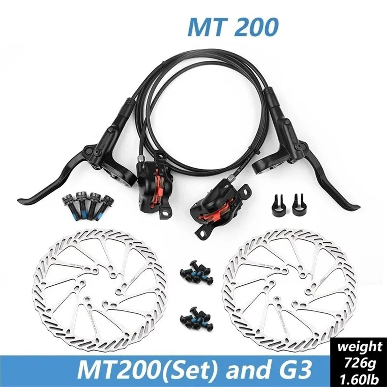 Freno manillar Compatible con frenos de disco hidráulicos Shimano MTB MT200 BR BL, rotores de 160 mm para bicicletas de montaña, pinzas de bicicleta y piezas de ciclismo.(MT200 G3 160MM)