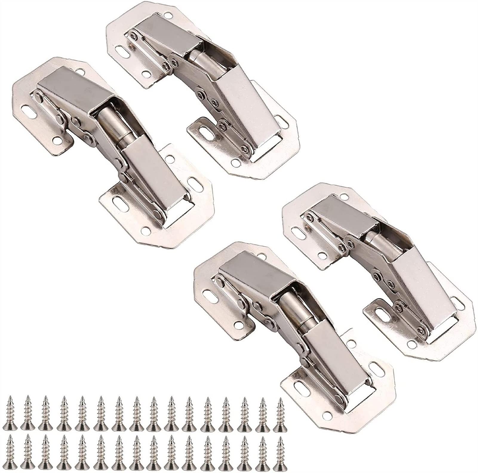 Nvsfzgiyg One Color 4Pcs Cabinet Door Free Slotted 4-Inch Hinge Thickened Surface Mounted Hydraulic Buffer Bridge