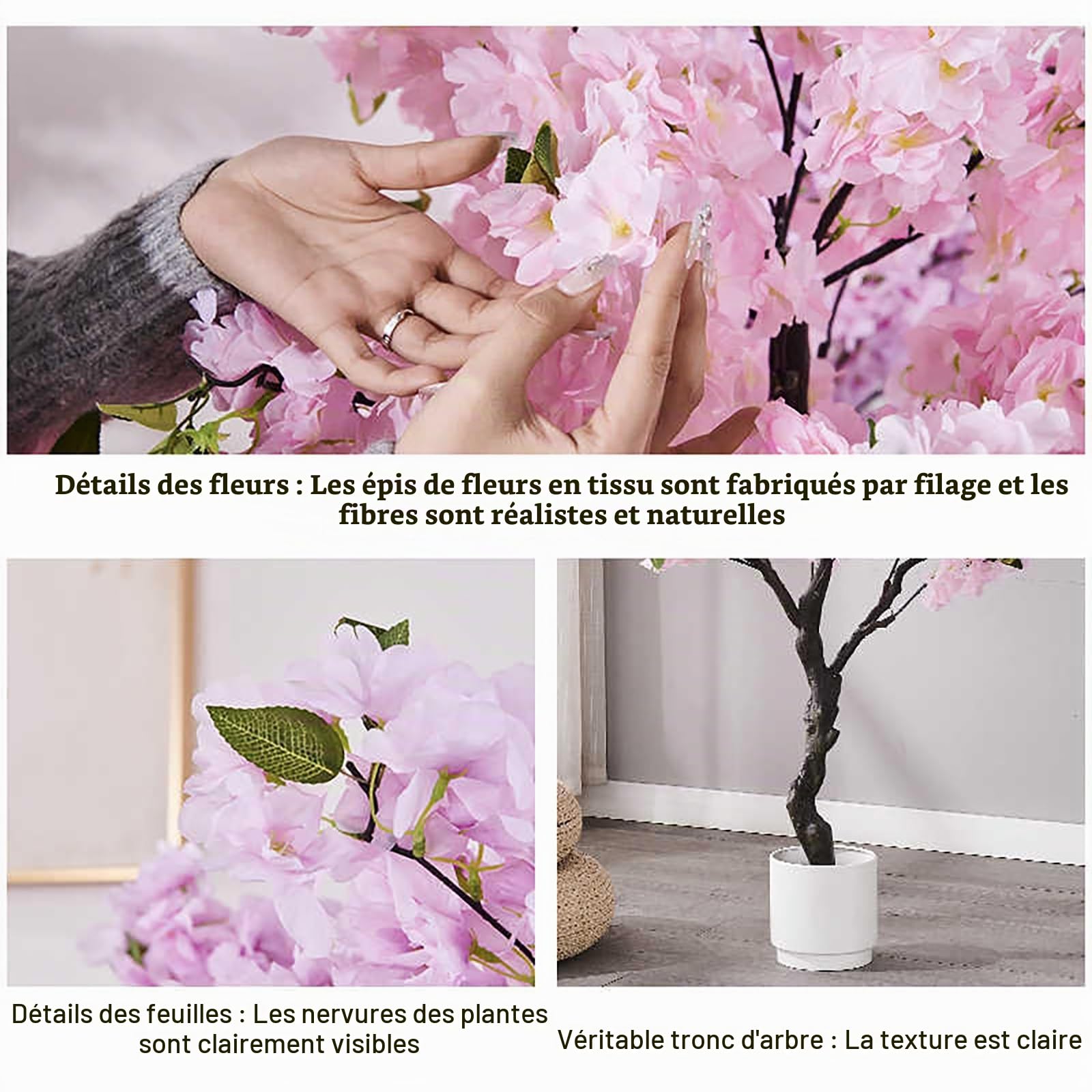 Cerisier Japonais Artificiel Fleurs Artificielles Fausse Plante, Arbres De Fleurs De Cerisier Roses Faits À La Main Arbre, pour Mariage Extérieur D'intérieur(Pink,50cm/19.7in)