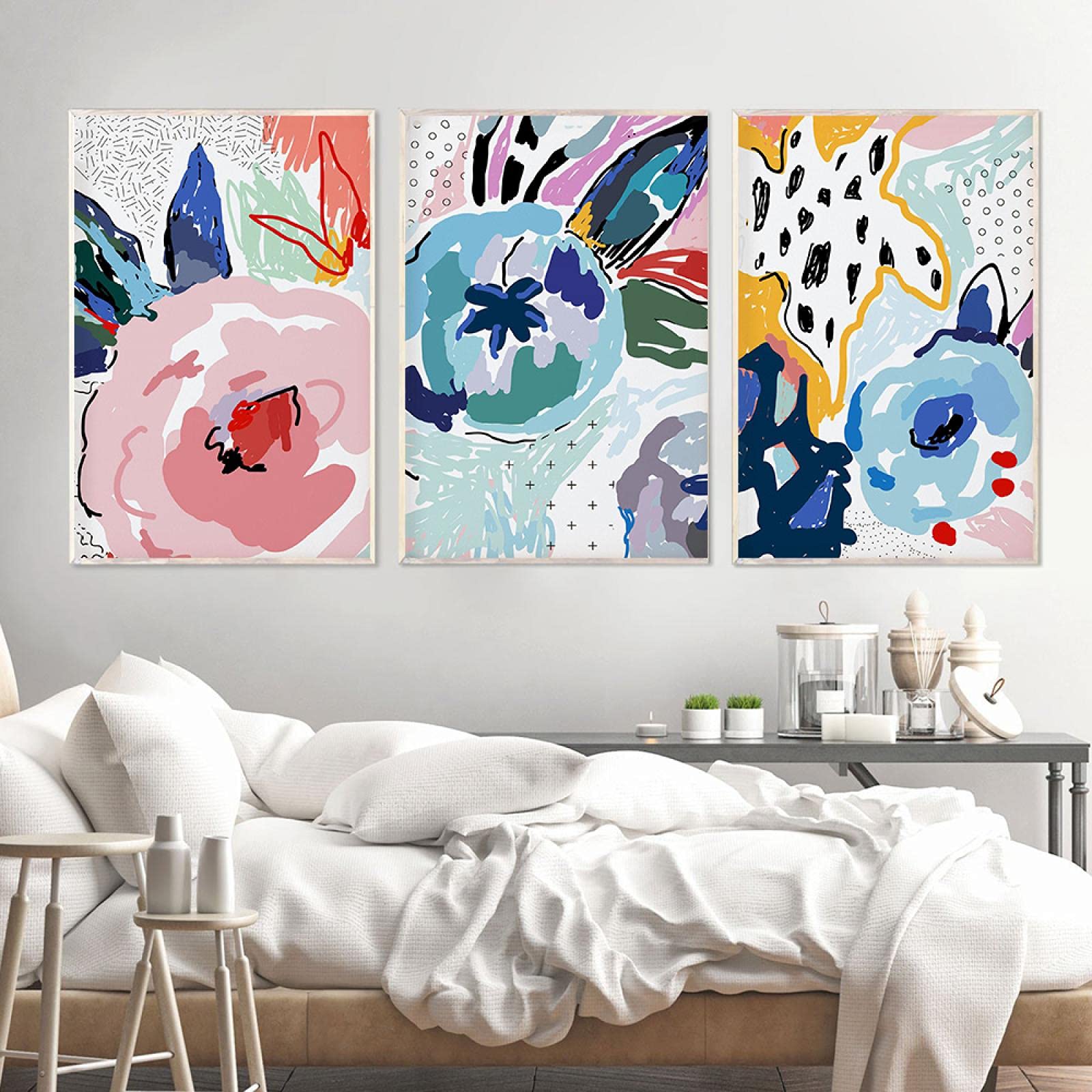Toile peinture abstraite pour habiller un grand mur blanc de salon