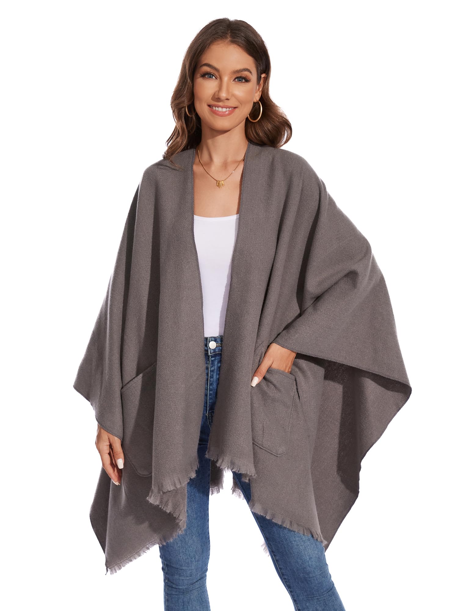 colornival Elegante Mantella da Donna con Fronte Aperto Poncho Morbido, Adatto per Primavera, Autunno e Inverno