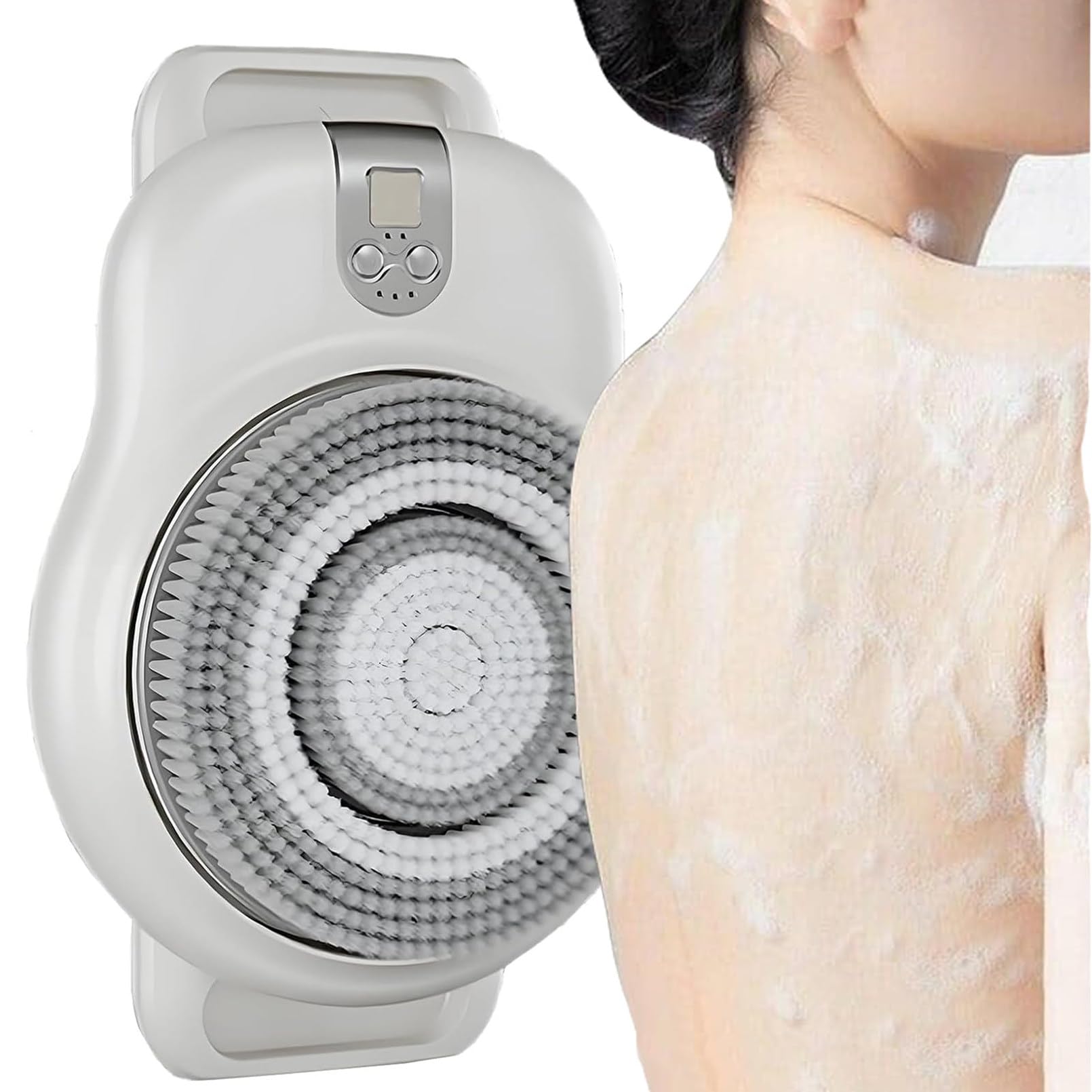 Cepillo eléctrico de pared para ducha y cuerpo, cepillo eléctrico para espalda y baño con rotación de 360°, 2 velocidades, cabezal grande de 18 cm, cepillo exfoliante automático inteligente de pared