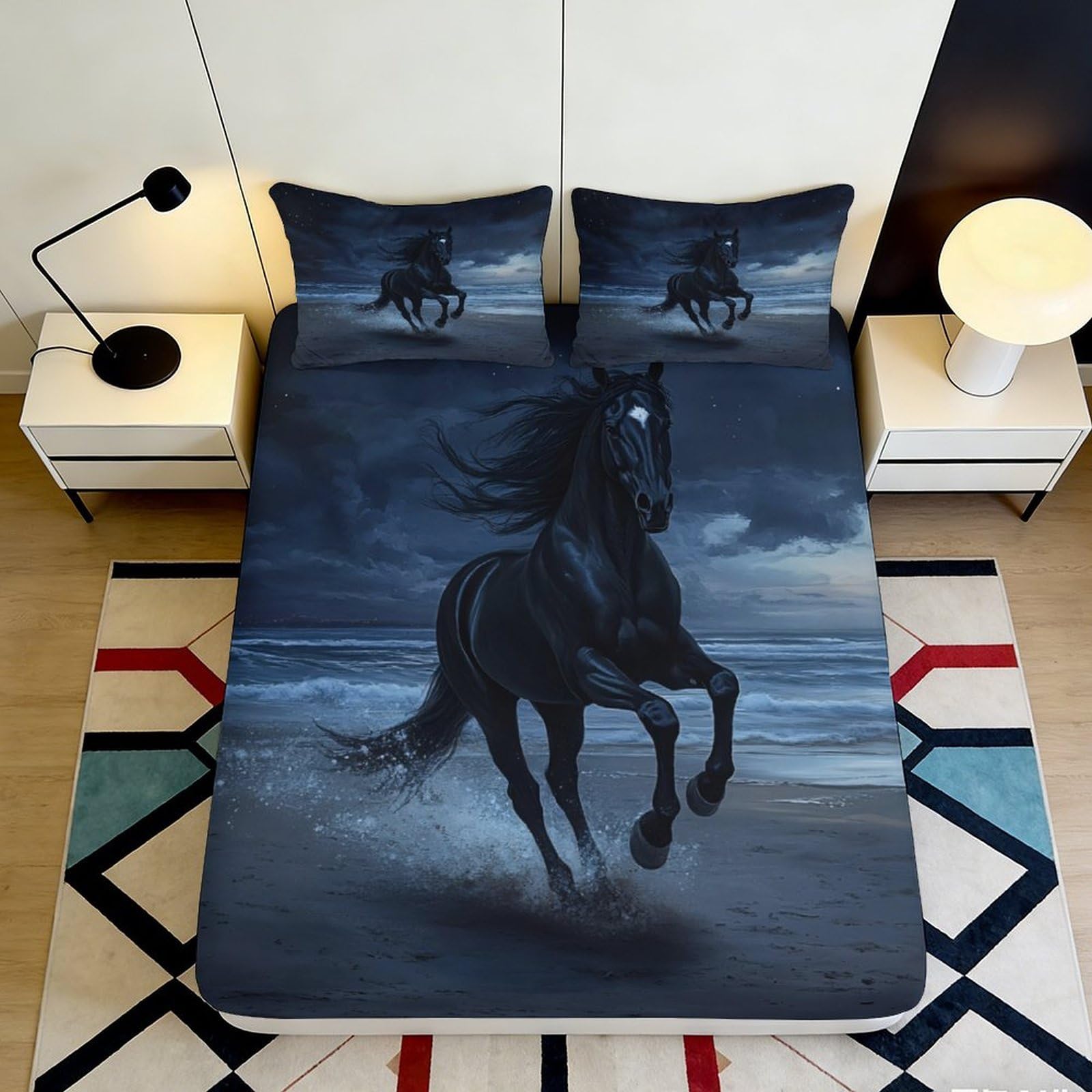 3D Printed dark horse Fitted Sheet, soft touch Microfiber, anti-slip, wrinkle resistant, home bedroom decor, apartment bedding, easy care, chars 120x200x25cm