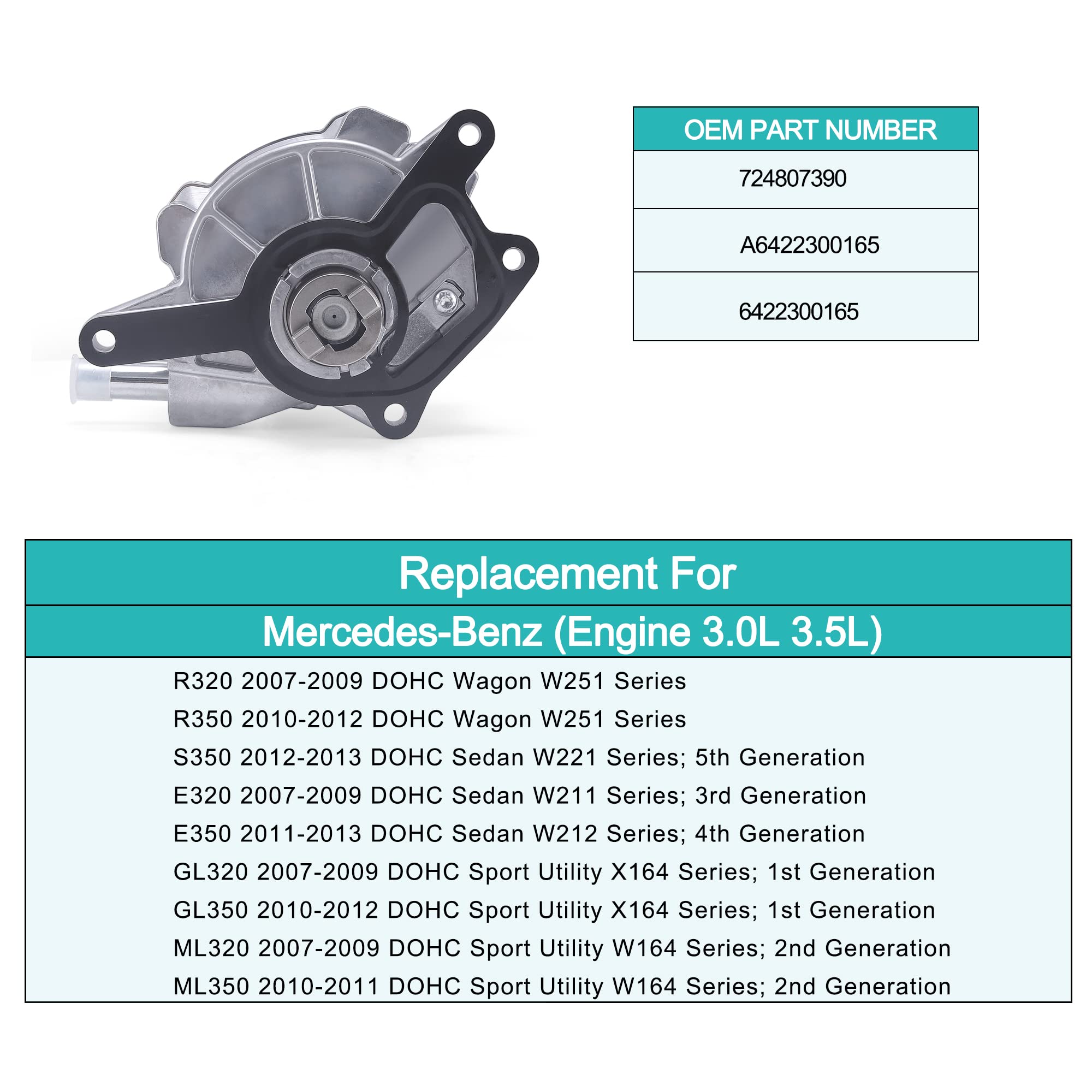 AULINK 6422300165‎ Pompa per Vuoto Freno per Mercedes-Benz 2007-2012 (Motore 3.0L 3.5L) W251 W221 W211 X164 W164 R320 R350 S350 E320 E350 GL320 GL350 0 ML32. 0 ML350 724807390