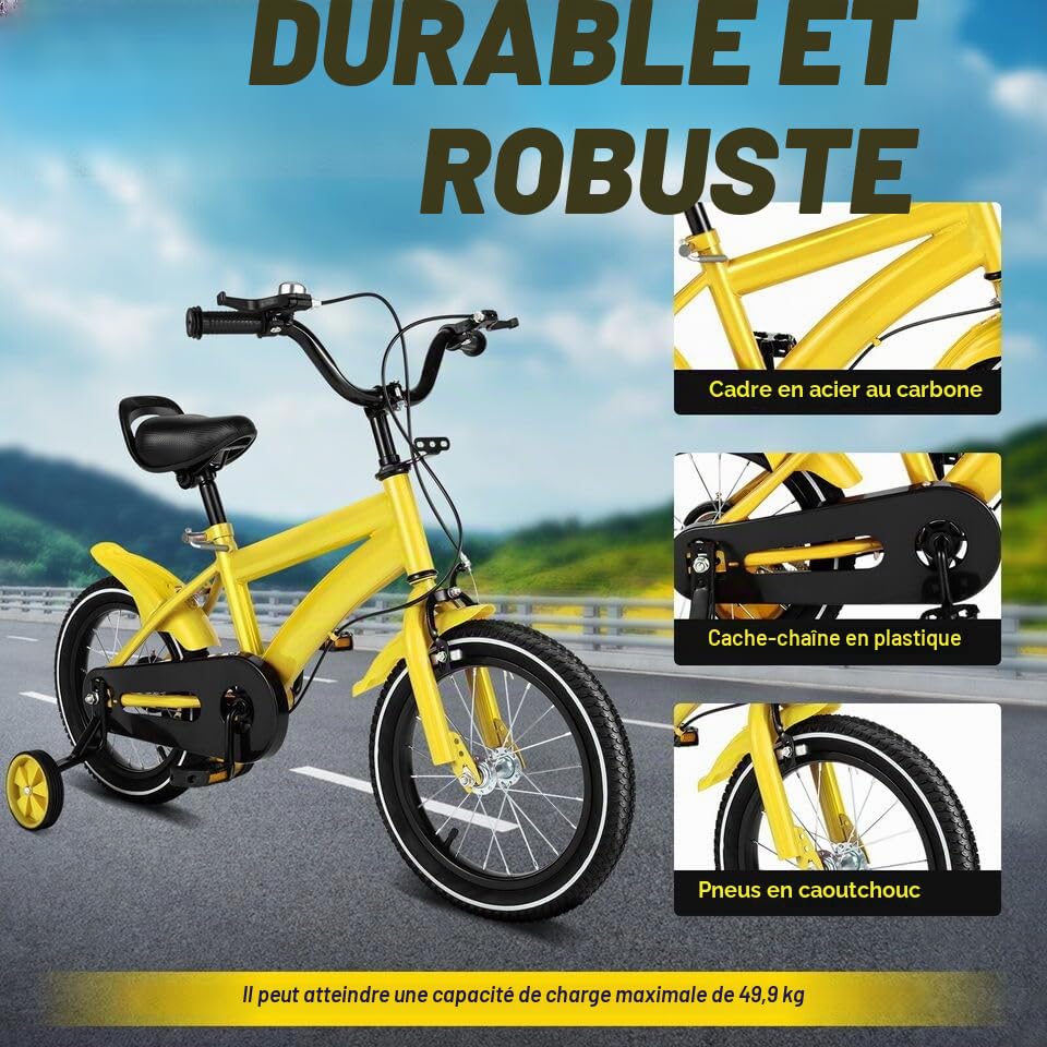 14-Zoll-Kinderfahrrad, Kinderfahrrad Höhenverstellbar, Jungen-Mädchen-Fahrrad mit Stützrädern, Kinder-Balance-Bike Fahrrad für Alter von 3-6 Jahren