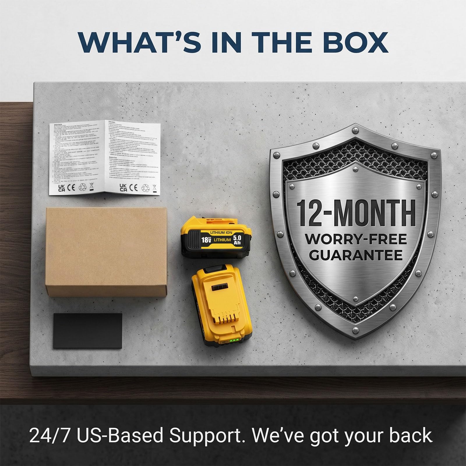 18V 5.0Ah Ersatzakku für Dewalt XR 2er-Pack | Kompatibel mit DCB184, Stabile 5S2P-Zellenarchitektur, LED-Ladeanzeige, Überlastschutz, Werkzeug-Zubehör