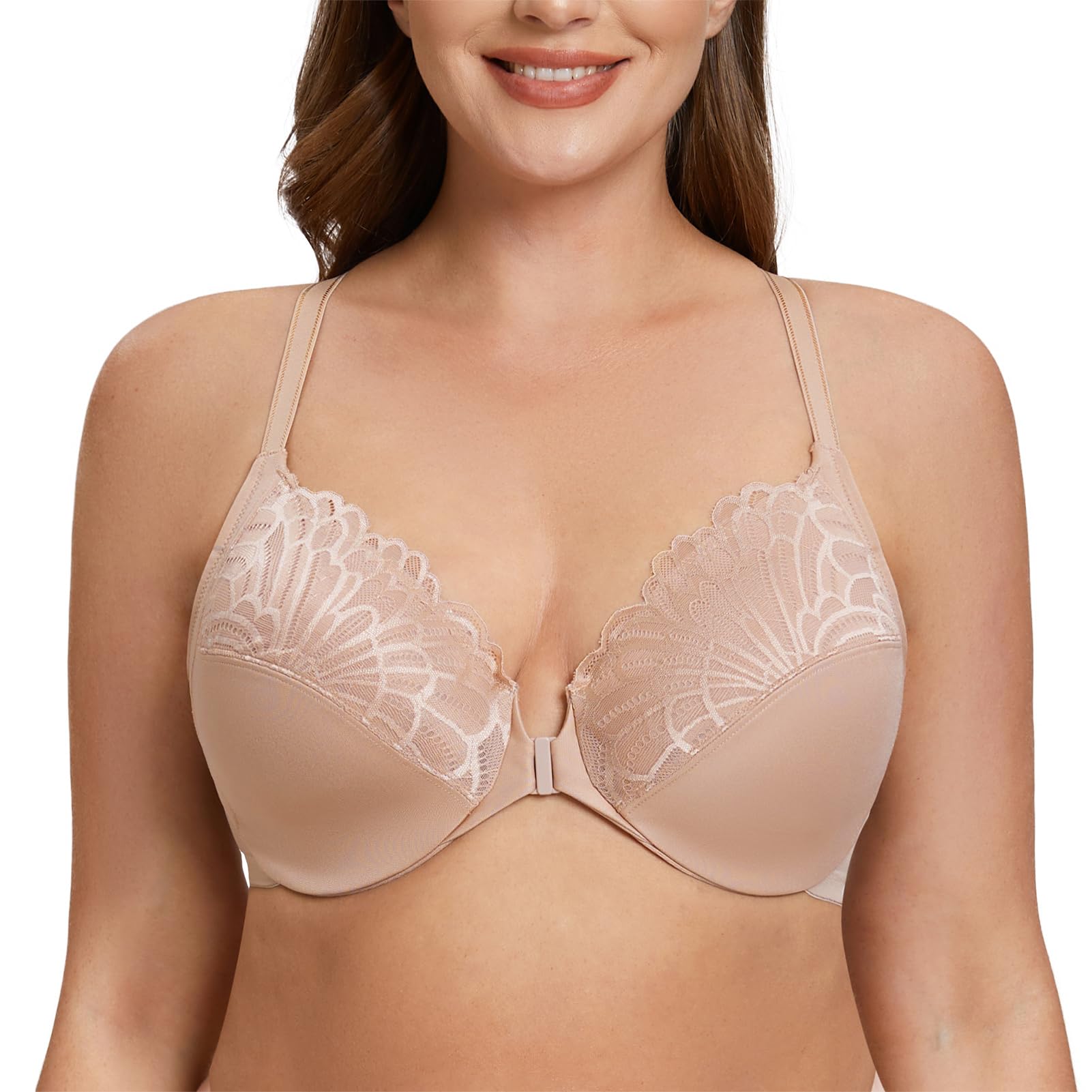 MELENECA Donna Reggiseno Taglie Forti Apertura Davanti Pizzo Racerback con Ferretto