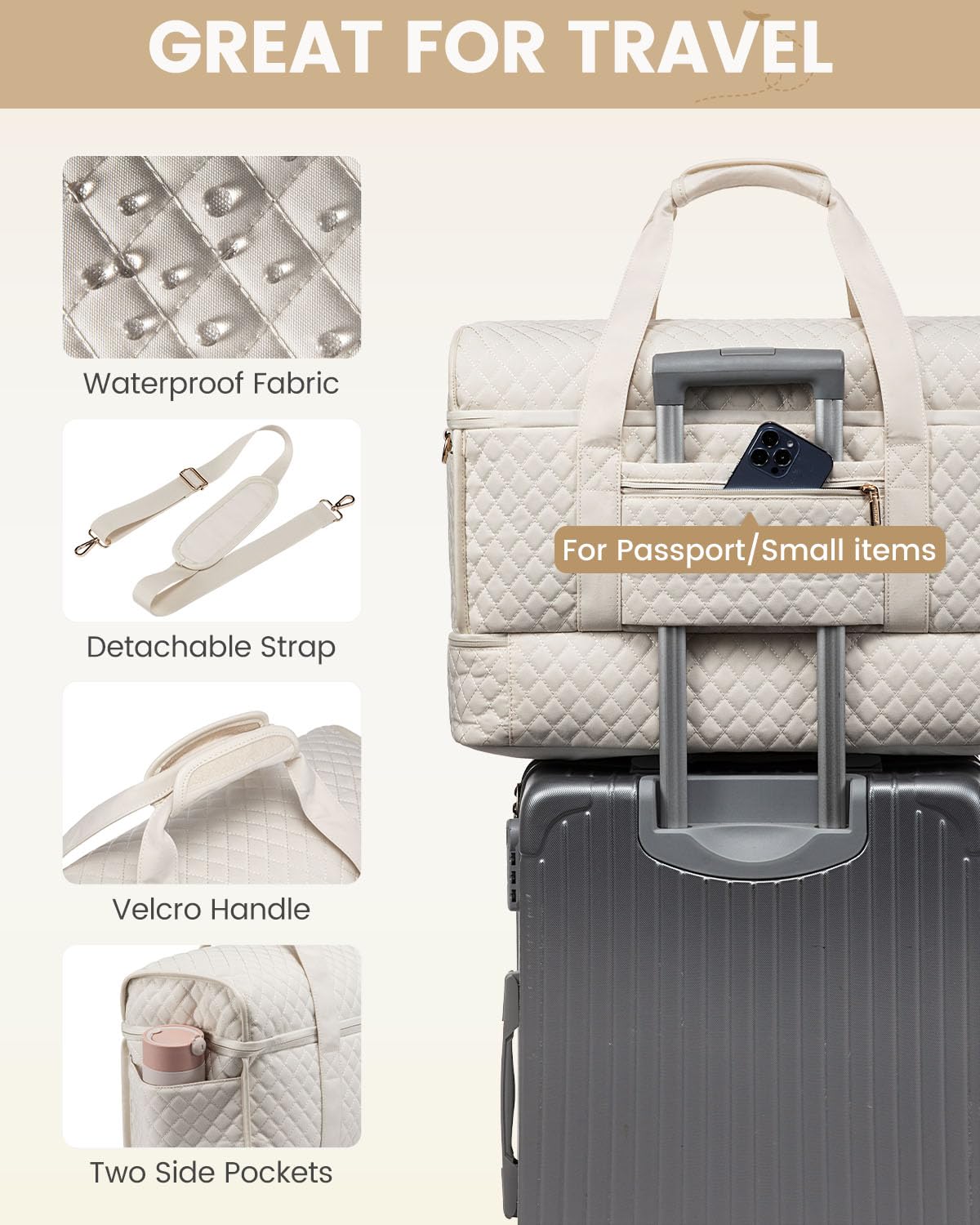 Bolsa de viaje grande, bolsas de fin de semana para mujeres con compartimento para zapatos, bolsa de hospital durante la noche para mujeres parto de trabajo, bolsa de transporte para 7