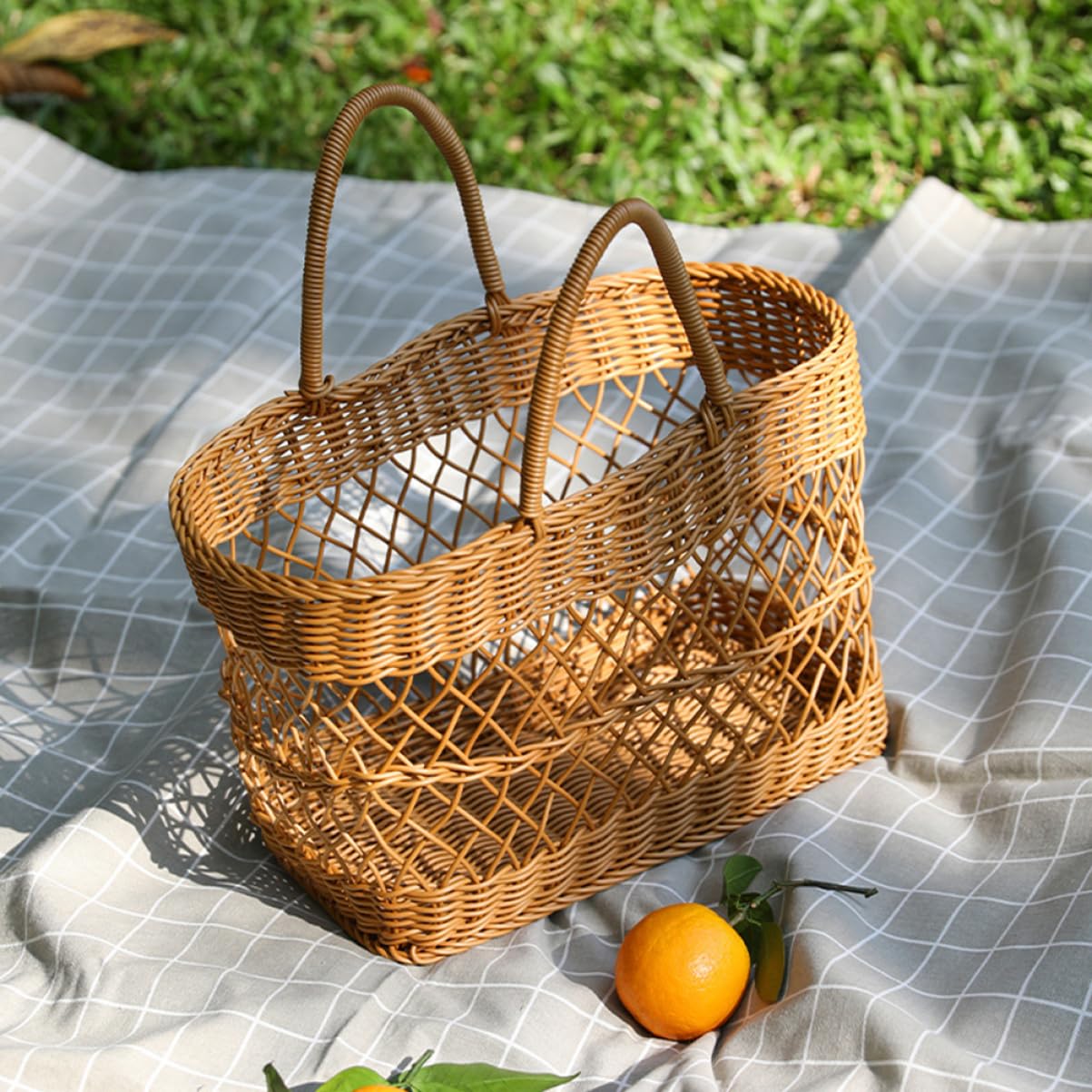 PRETYZOOM Cesta Tejida De Ratán Sintético Resistente Al Desgaste Multifuncional Para Fruta Almacenamiento Picnic Camping