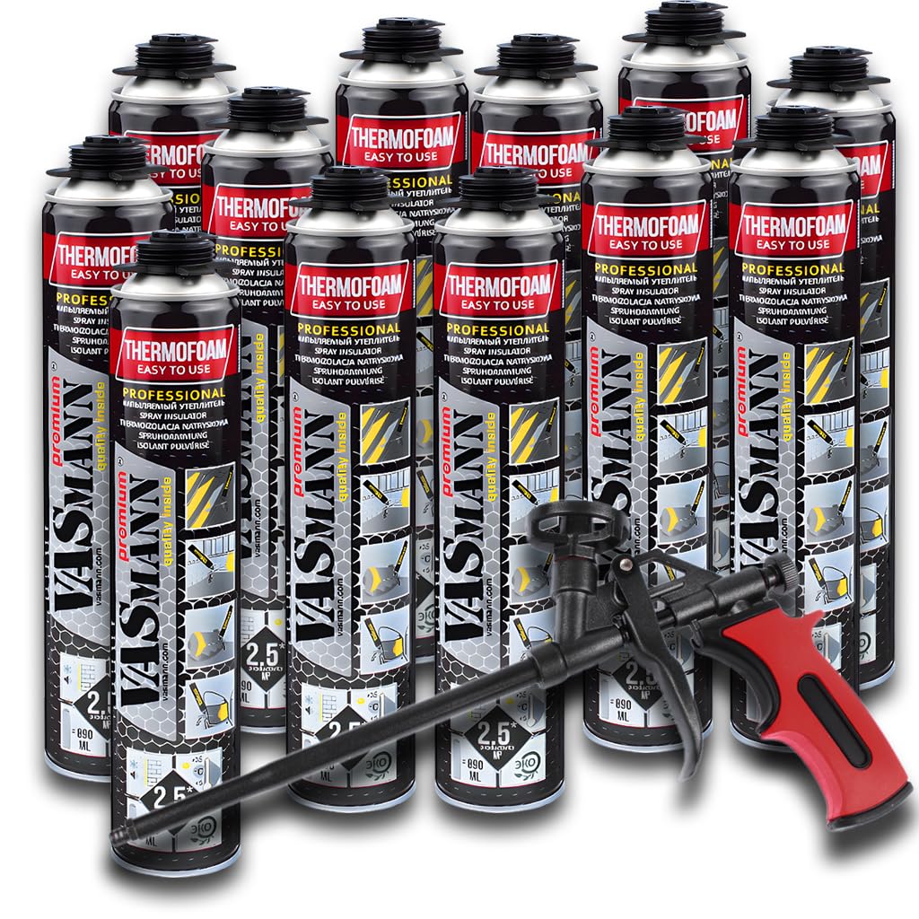 Izolacja natryskowa 12 x 890 ml + pistolet, izolacja stropu piwnicy, izolacja pośrednia, izolacja dachowa, wszechstronne rozwiązania izolacyjne, skuteczna izolacja cieplna EPS / XPS (30 m2 +