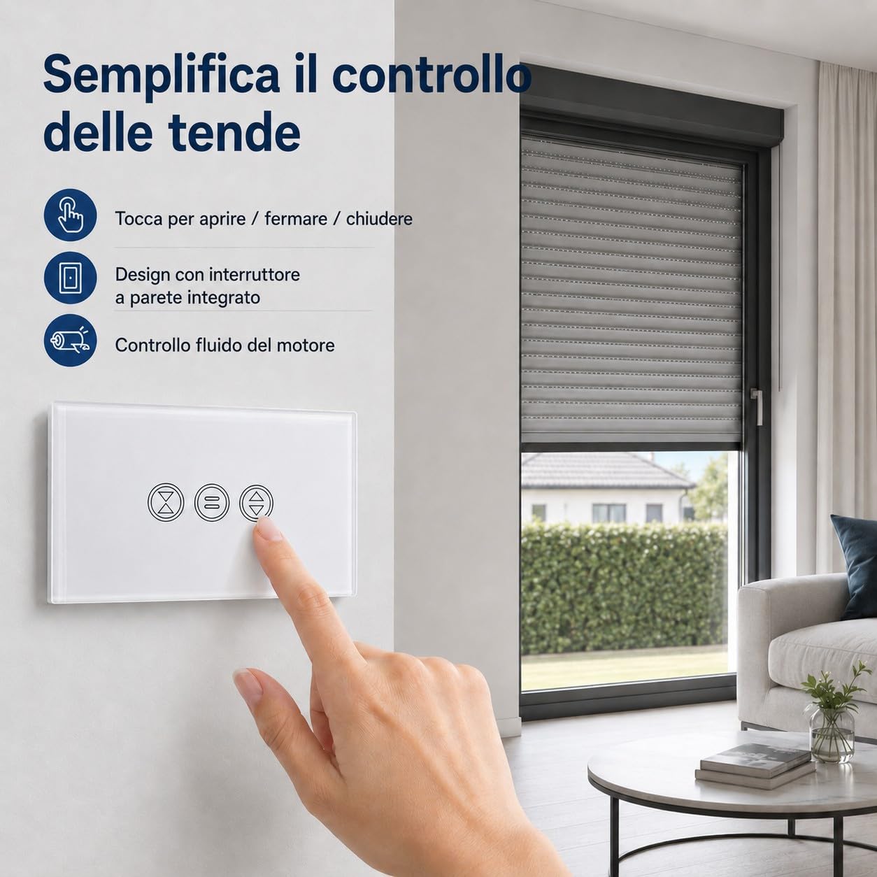LoraTap Interruttore WiFi per Tenda, Interruttore Tattile Controllo APP o Vocale di Alexa Echo e Google Home, Interruttore Timer Telecomando per 600W CA Persiane Avvolgibili e Tapparelle Motore