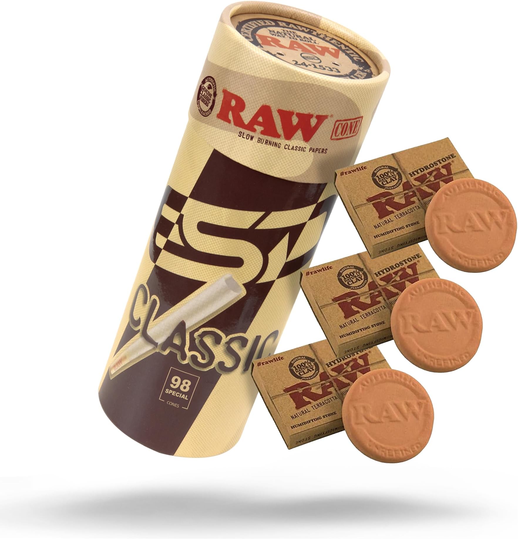 RAW Terracota Humidifying Stones - 3 Pack + RAW Classic 98 Special Cones - 50 Pack