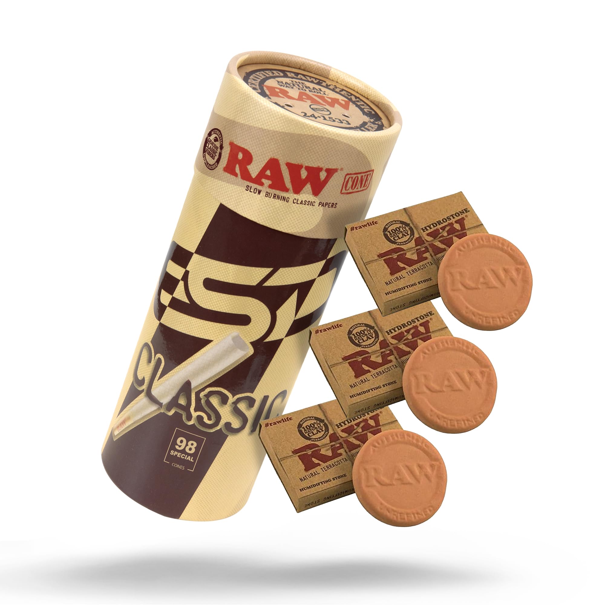 RAWTerracota Humidifying Stones - 3 Pack + RAW Classic 98 Special Cones - 50 Pack