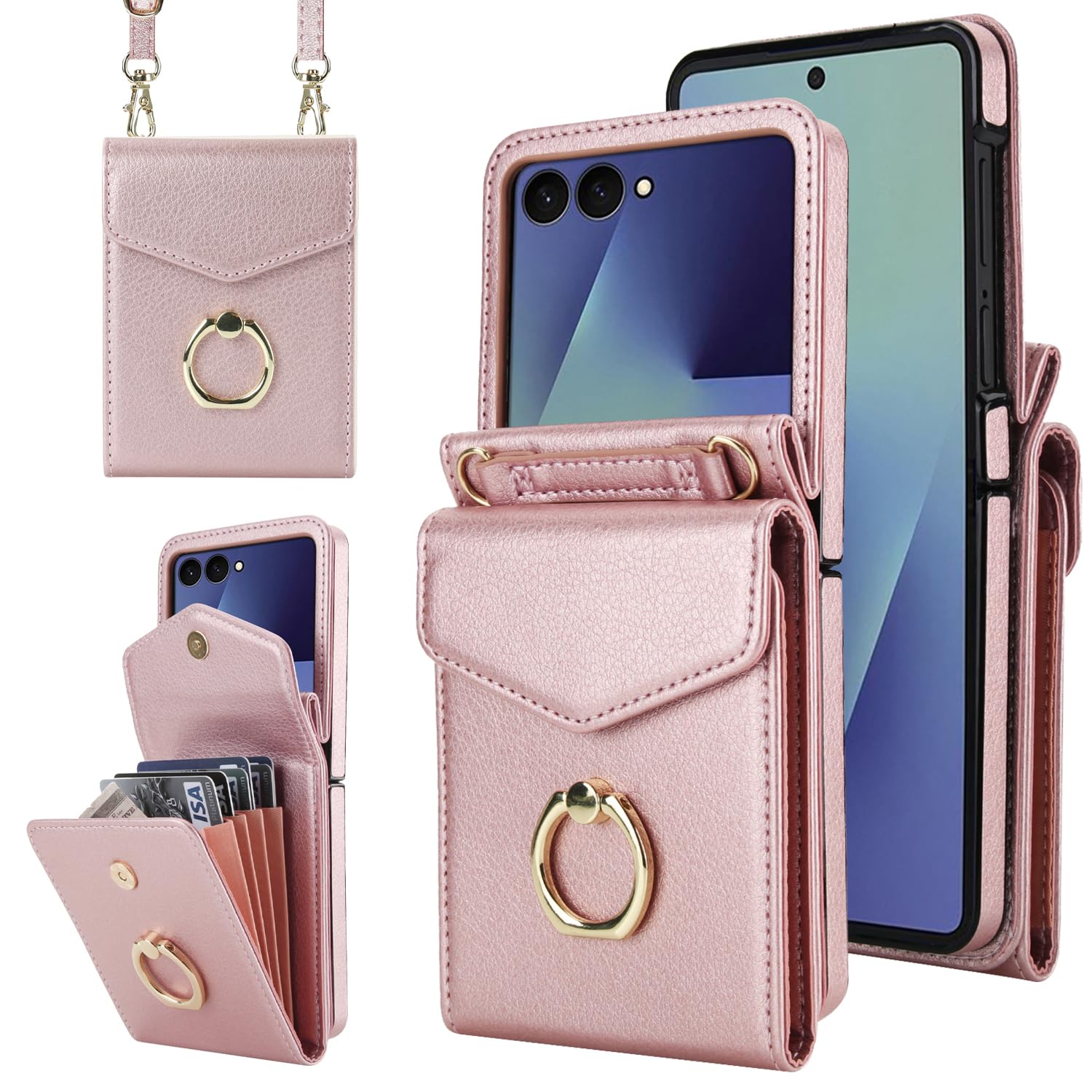 Étui portefeuille RFID pour Samsung Galaxy Z Flip 7 avec anneau antichoc - 8