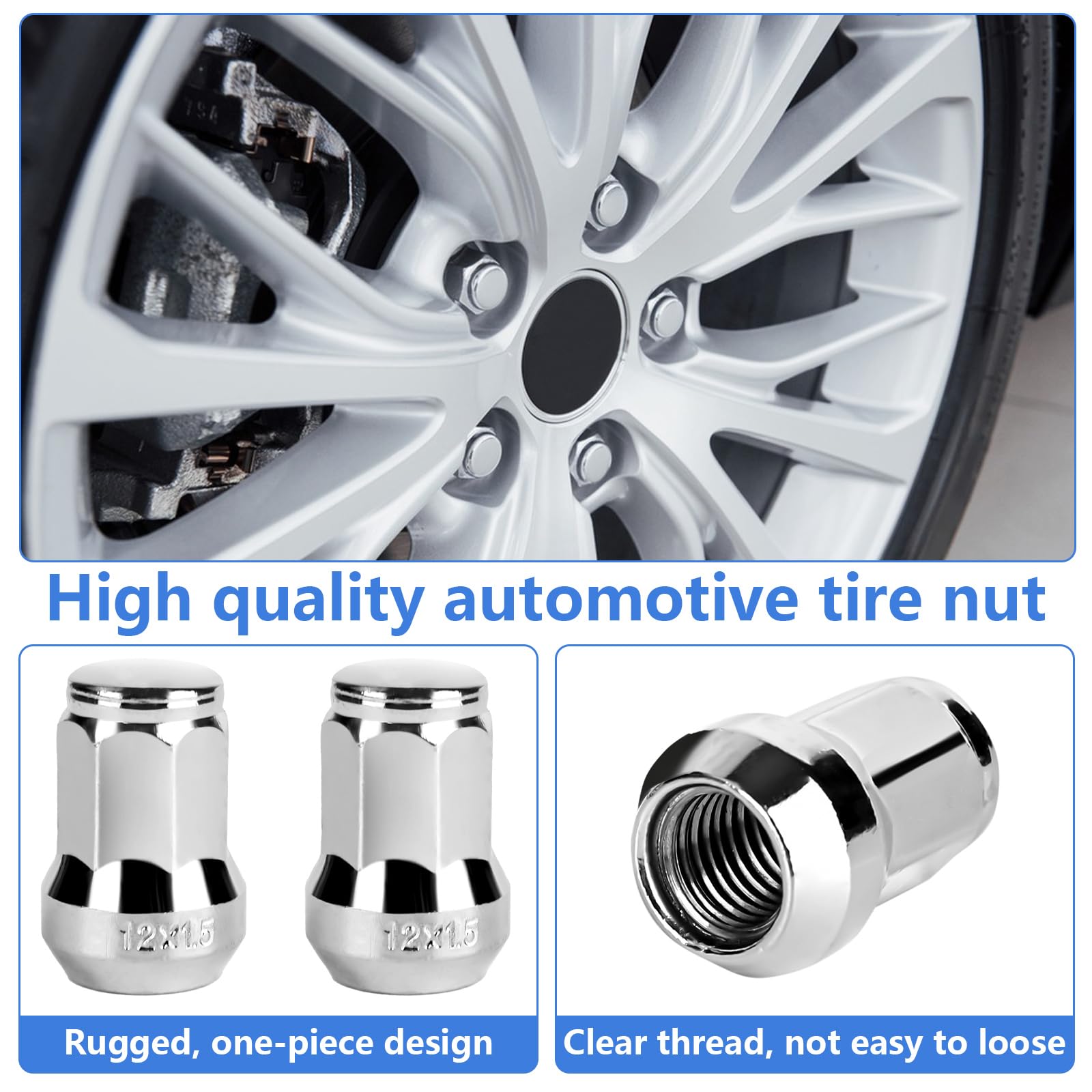 20 pezzi dadi per ruota M12 x 1,25, conici a 60°, dadi chiusi, cromati con Ford, Toyota, Hyundai, Kia, Honda, Mazda
