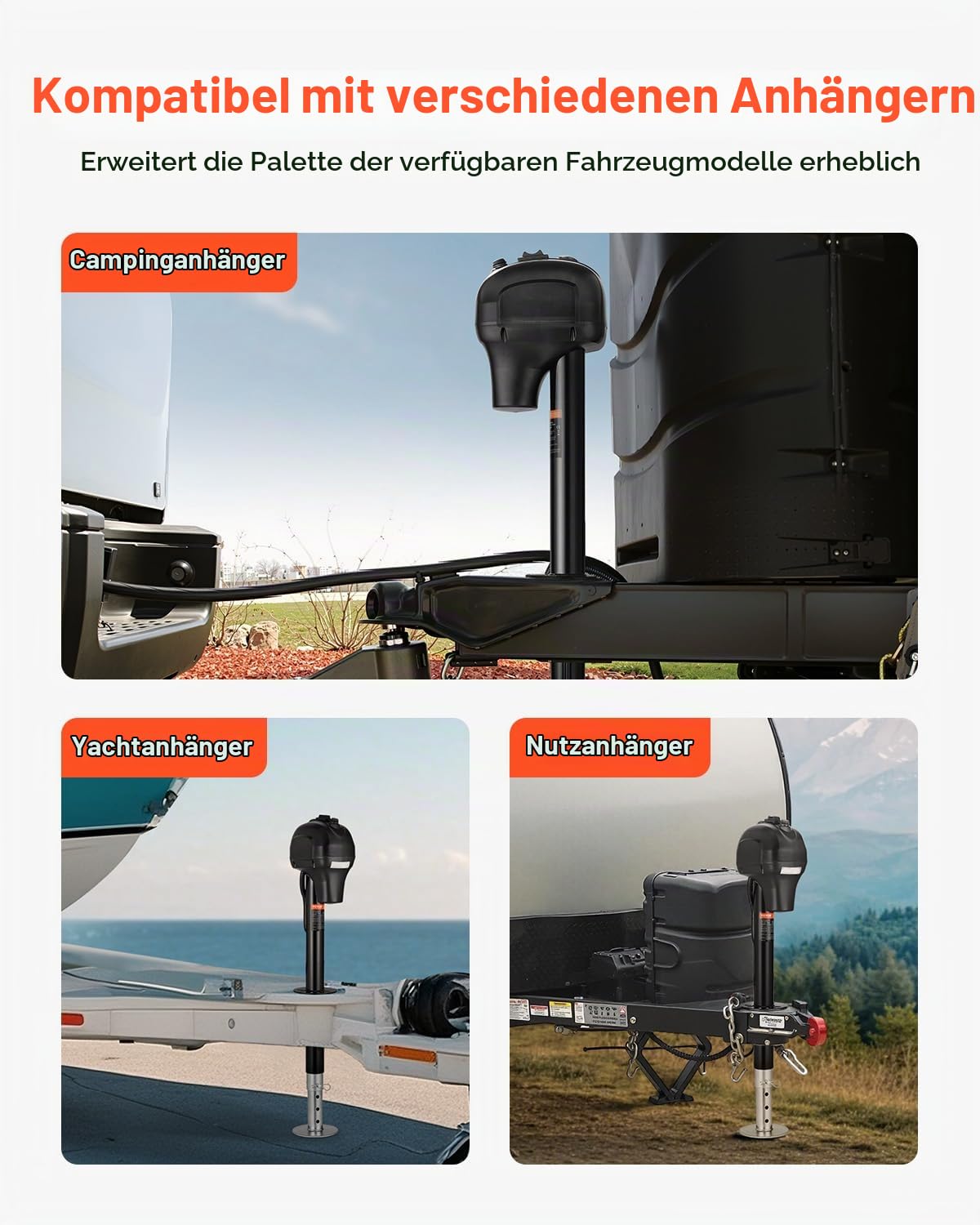 VEVOR Elektrischer Anhängerheber, 1588 kg, Hochleistungs-Anhängerstütze mit 7-poligem Stecker, manueller Kurbel & Wagenheberabdeckung, 240-815 mm Hub, für Anhänger, Wohnmobile & Wohnwagen, schwarz