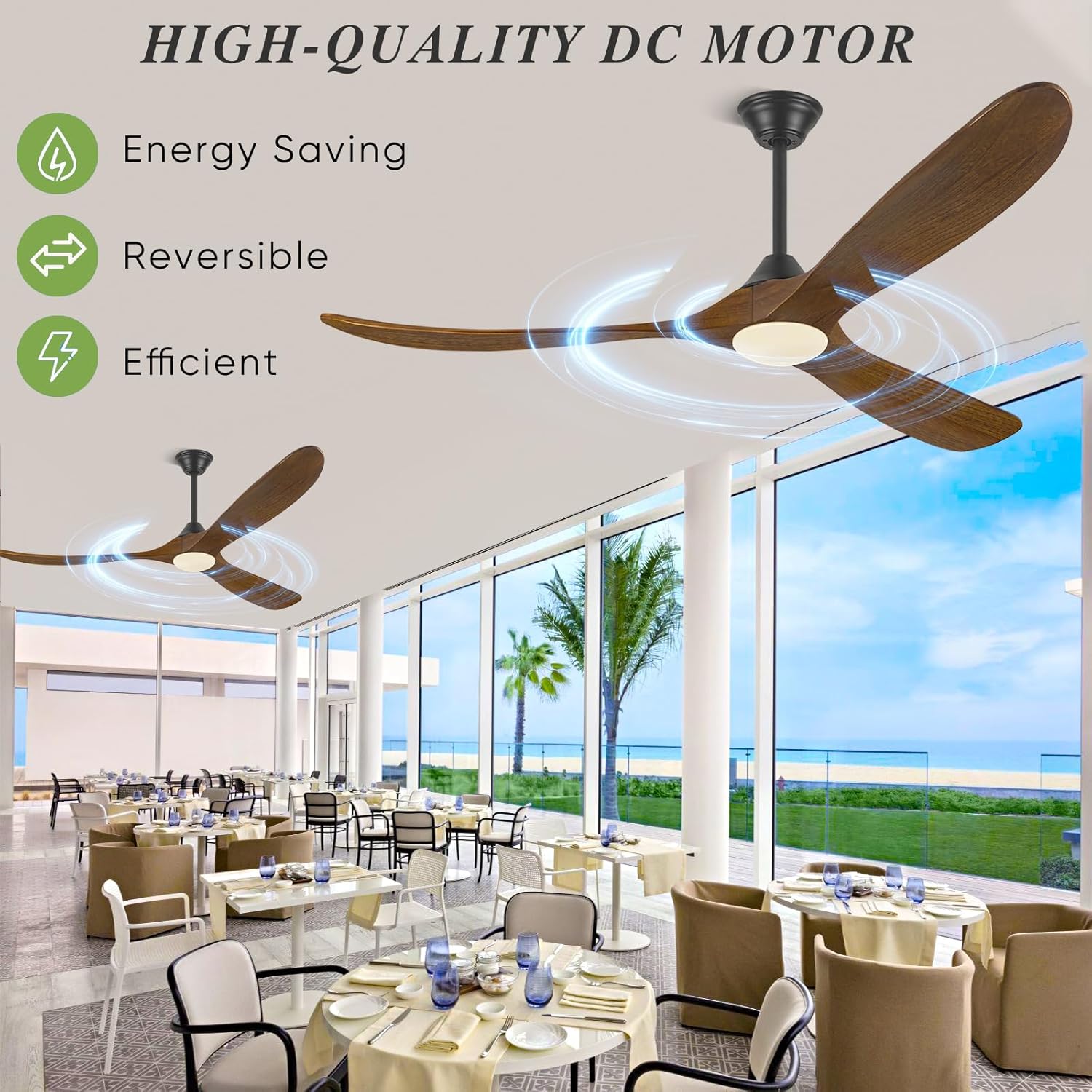 60 Inch Outdoor Ceiling Fan with Light, Wood Ceiling Fan for Patio & Indoor Use, Farmhouse & Modern Style, Quiet DC Motor, 3 Color Temps, Dimmable, Damp-Rated – Includes Remote & 3 Downrods