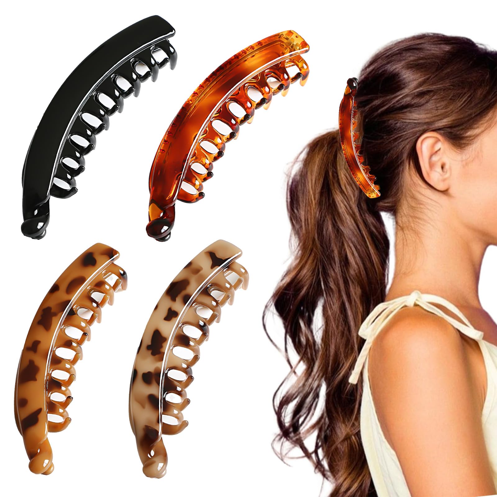 4 Pcs Banana Hair Clips, Large Banana Hair Clip for Thick Hair Strong Hold Ponytail Hair Clip