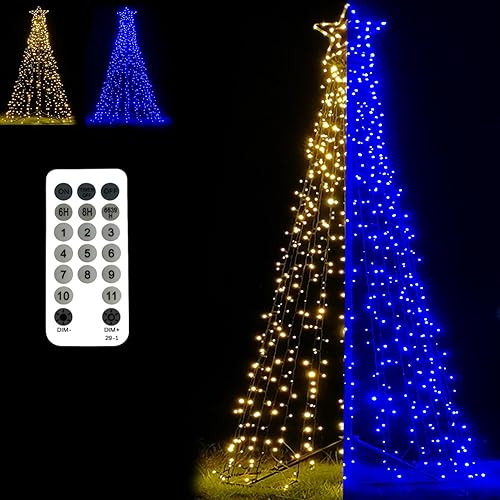 Outdoor Lighting Christmas Tree Lights 7.8Ft Cone Tall Star Topped Artificial Christmas Trees Arbol de Navidad Outside Decor for Xmas New Year Holiday WarmWhite/Blue