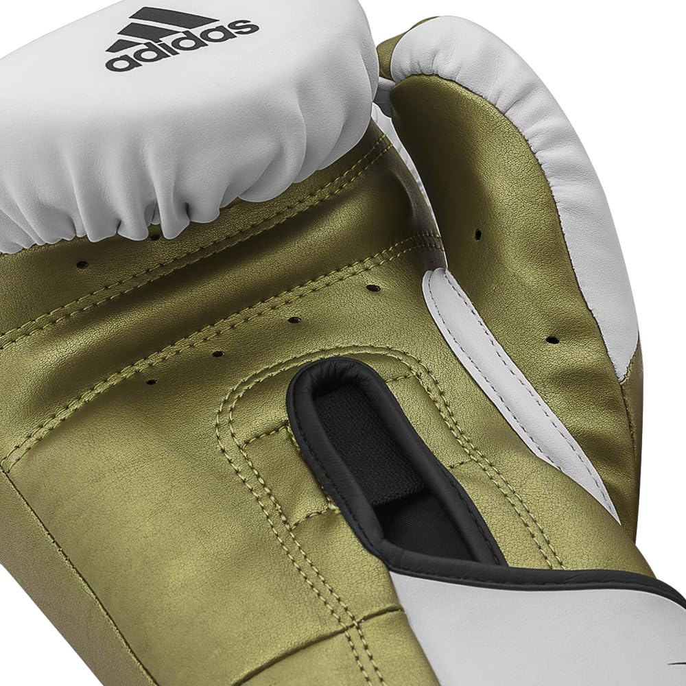 adidas Guantoni da boxe Speed Tilt 350 Velcro - 16 oz, colore: bianco/oro - con innovativa tecnologia TILT® - i primi guantoni da boxe realizzati in pelle di cactus 100% sostenibili