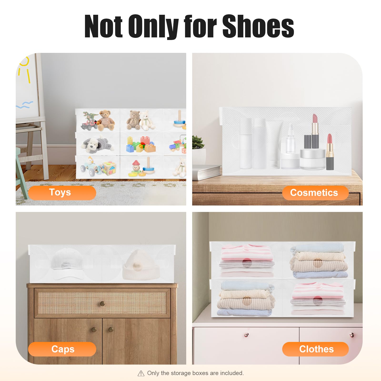 Scatole per scarpe impilabili, trasparenti, 20 pezzi, in plastica con coperchio, 28 x 18 x 10 cm, con fori di ventilazione