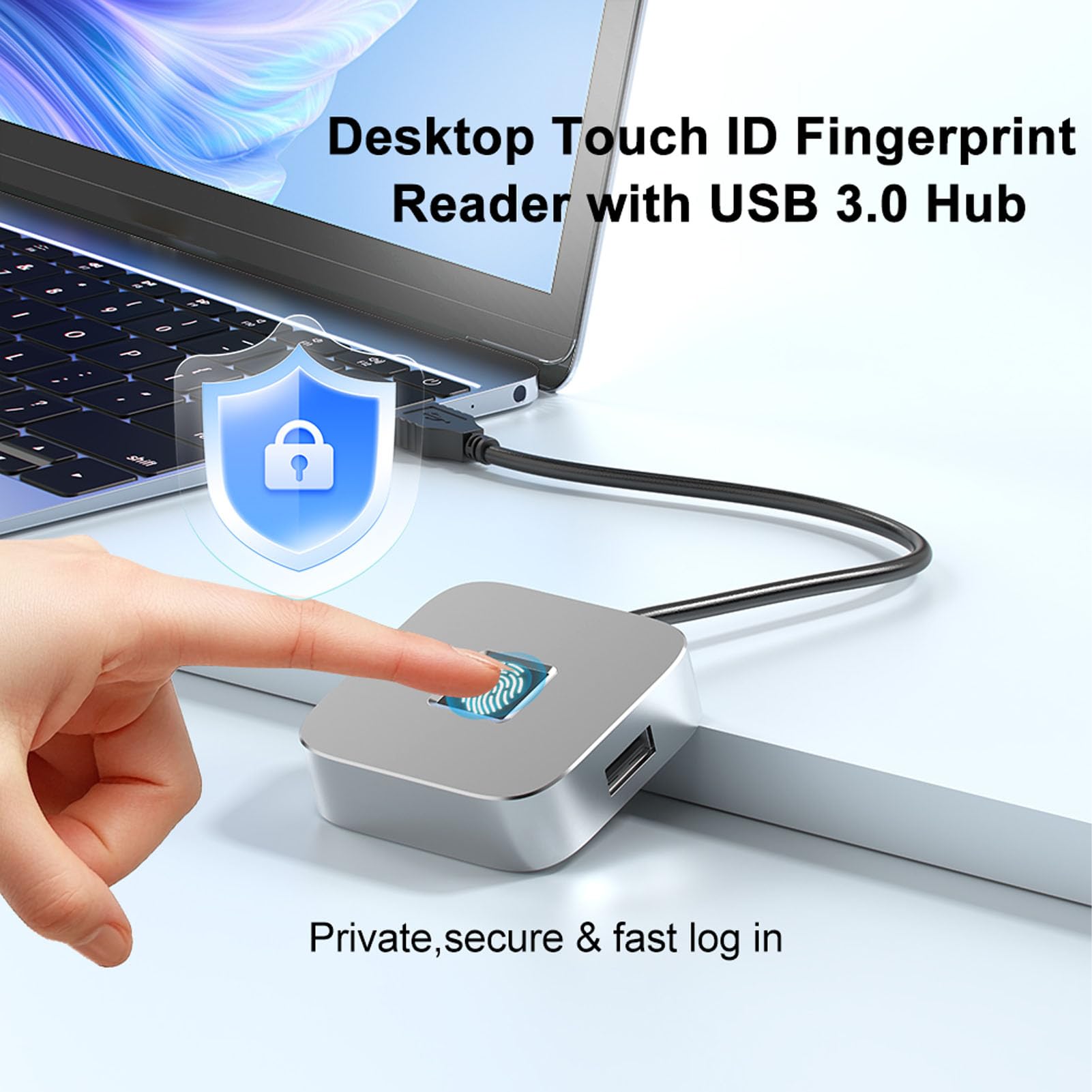 Fockety Lector de Huellas Dactilares USB, Escáner Biométrico Portátil de Huellas Dactilares, Llave de Seguridad de Coincidencia Rápida Táctil de 360 ​​Grados para Computadoras (Silver)