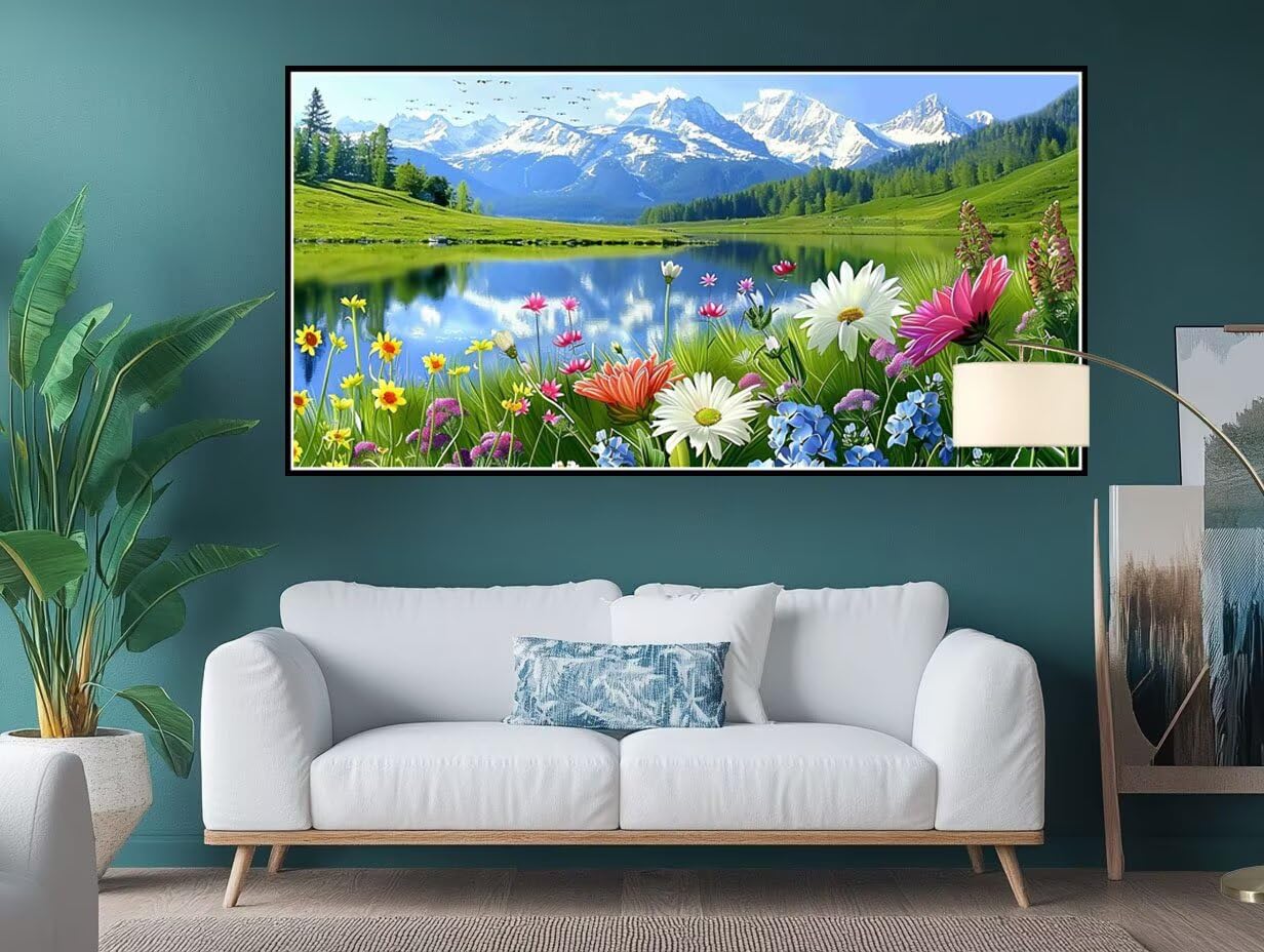 Pintar por Numeros Adultos Crisantemo, Montaña Pintar por Numeros DIY Painting by Numbers Kits, con Lienzo Sin Arrugas, Pinceles y Pintura Acrílica para Decoración Pared Hogar Sin Marco 50x100cm XD-19