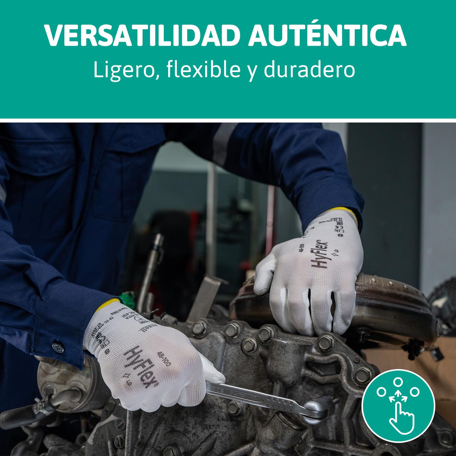 Ansell HyFlex 11-800 Guantes de Trabajo Profesionales, Revestimiento de Nitrilo Antideslizante y Transpirable, Protección Mecánica Multiusos, Seguridad Industrial, Blanco, Talla XL (12 Pares)