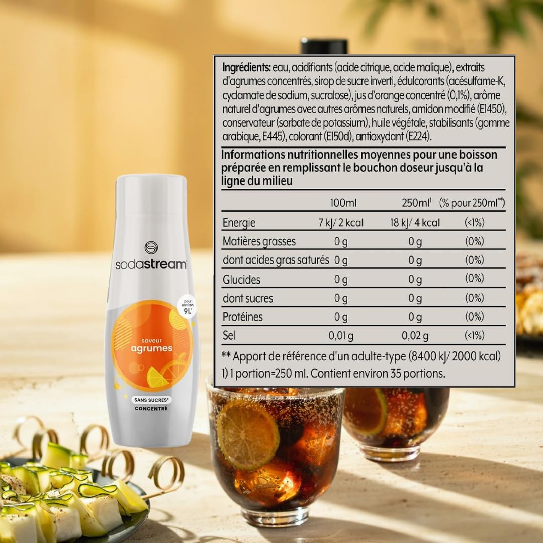 Concentrés SODASTREAM - Lot de 6 concentrés Agrumes sans sucres - Jusqu'a 54L de boissons - 440 ml