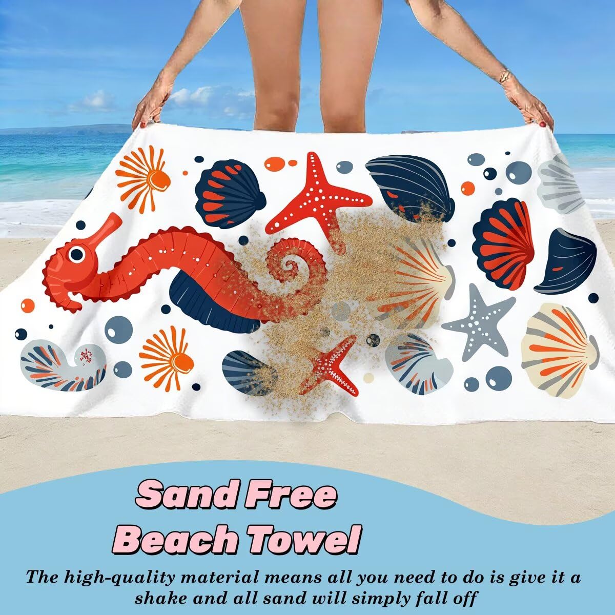 Toalla Playa 90x180 cm, Toalla Gimnasio Microfibra Secado Rapido, Juego de 2 Antiarena Toallas de Playa, Ligera Compacta Toallas Microfibra Grande para Viaje, Regalo Mujer Hombre (Caballito Mar) -4927
