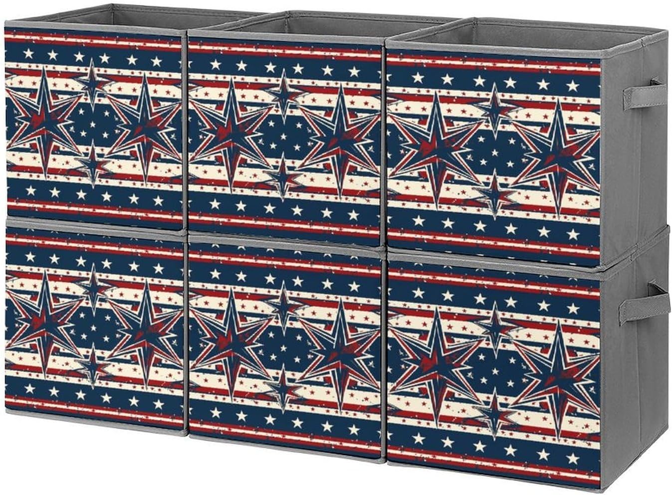 Patriot Star Line Storage Cubes Set of 6 Storage Bins with Handles Collapsible Storage Basket Fabric Storage Box for Shelves Large Closet Shelf Organizer for Organization 11 Inch